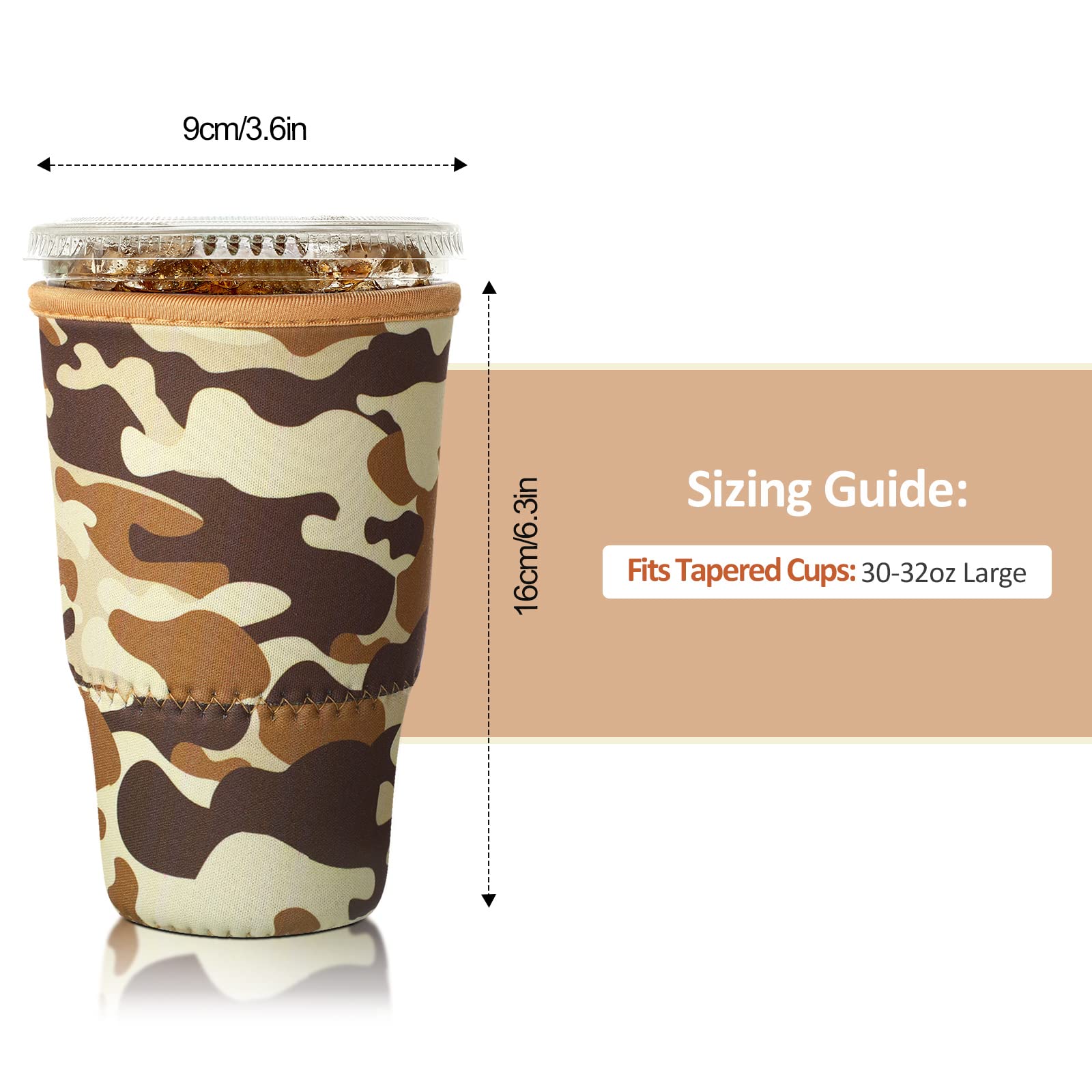 Patelai 4 Pieces Large Reusable Coffee Sleeve Cup Insulator For 30-32 Oz Cold Drinks Beverages And Holder For Most Coffee