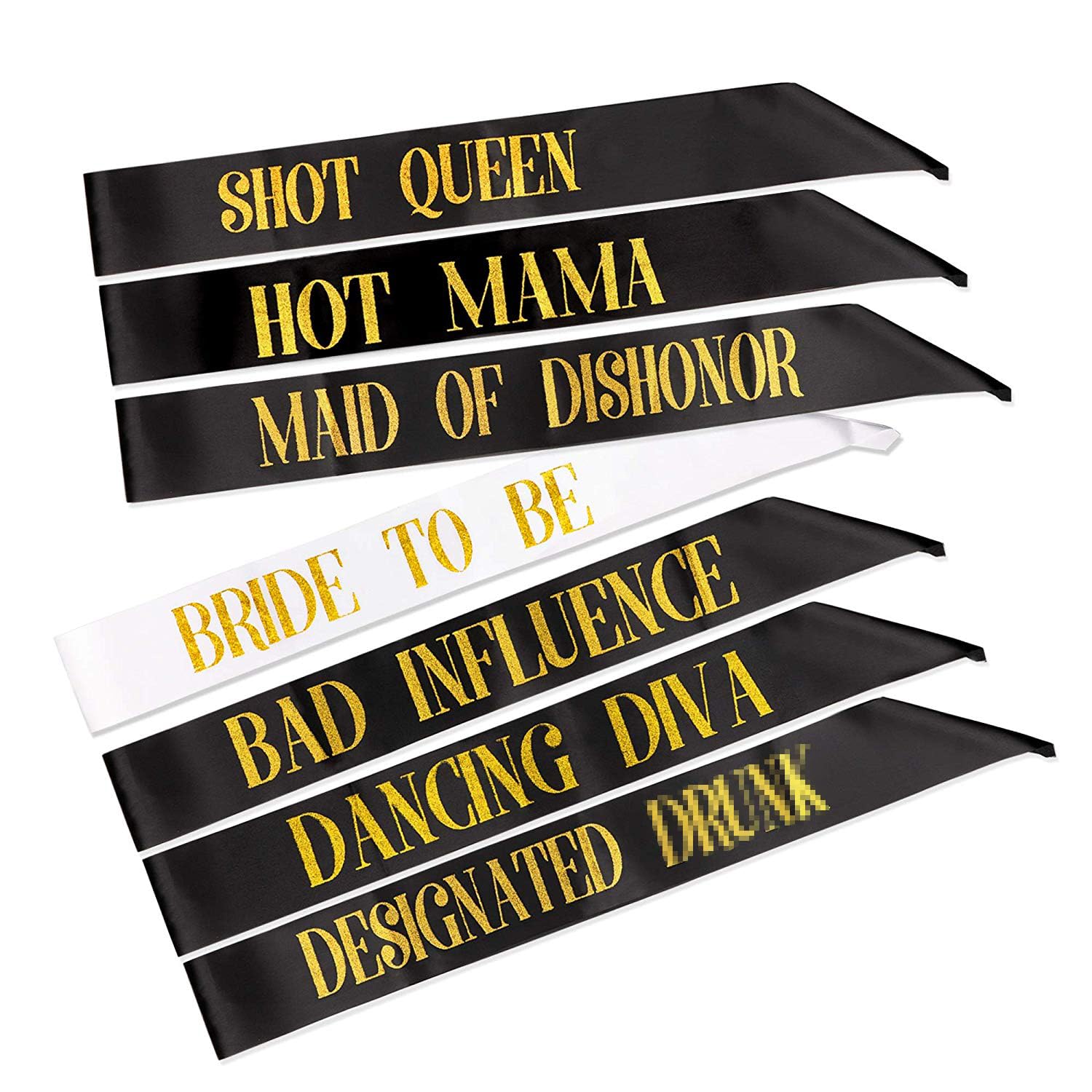 7 Pack Hen Party Sash  1 White Bride to Be Sash+6 Black Team Bride Tribe Hen Do Sash for Girls Hen Night Out Bridal Shower Wedding Bachelorette Party Accessories