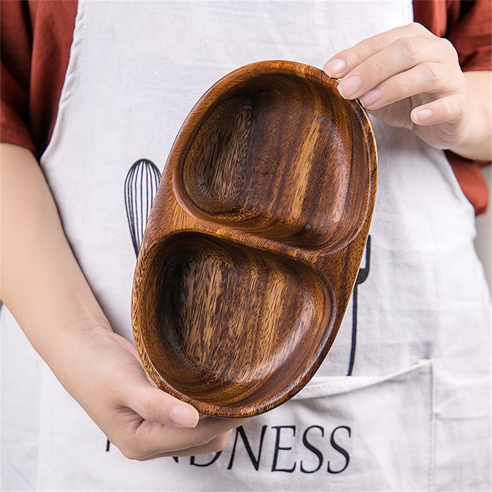 Wood Pistachio Snack Bowl, Double Compartments Dish Holder Nut Bowl Pedestal for Sunflower Seed, Peanut, Cherries, Edamame, Frui