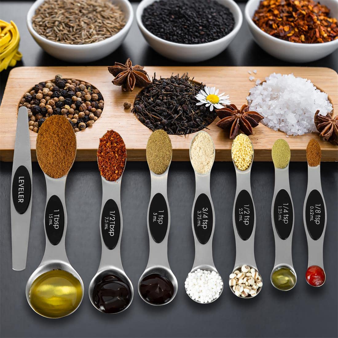 KELOFKO 16-Piece Stainless Steel Measuring Cups & Magnetic Spoons Set, Black