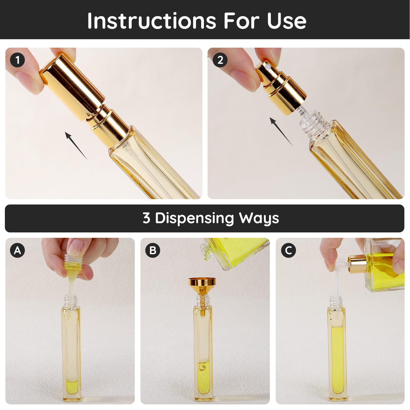 Segbeauty 0.34Oz Glass Fine Mist Cologne Atomizer Spray Bottles, 5Pcs 10Ml Travel Cologne Sprayer With Perfume Refill Kit, Yello