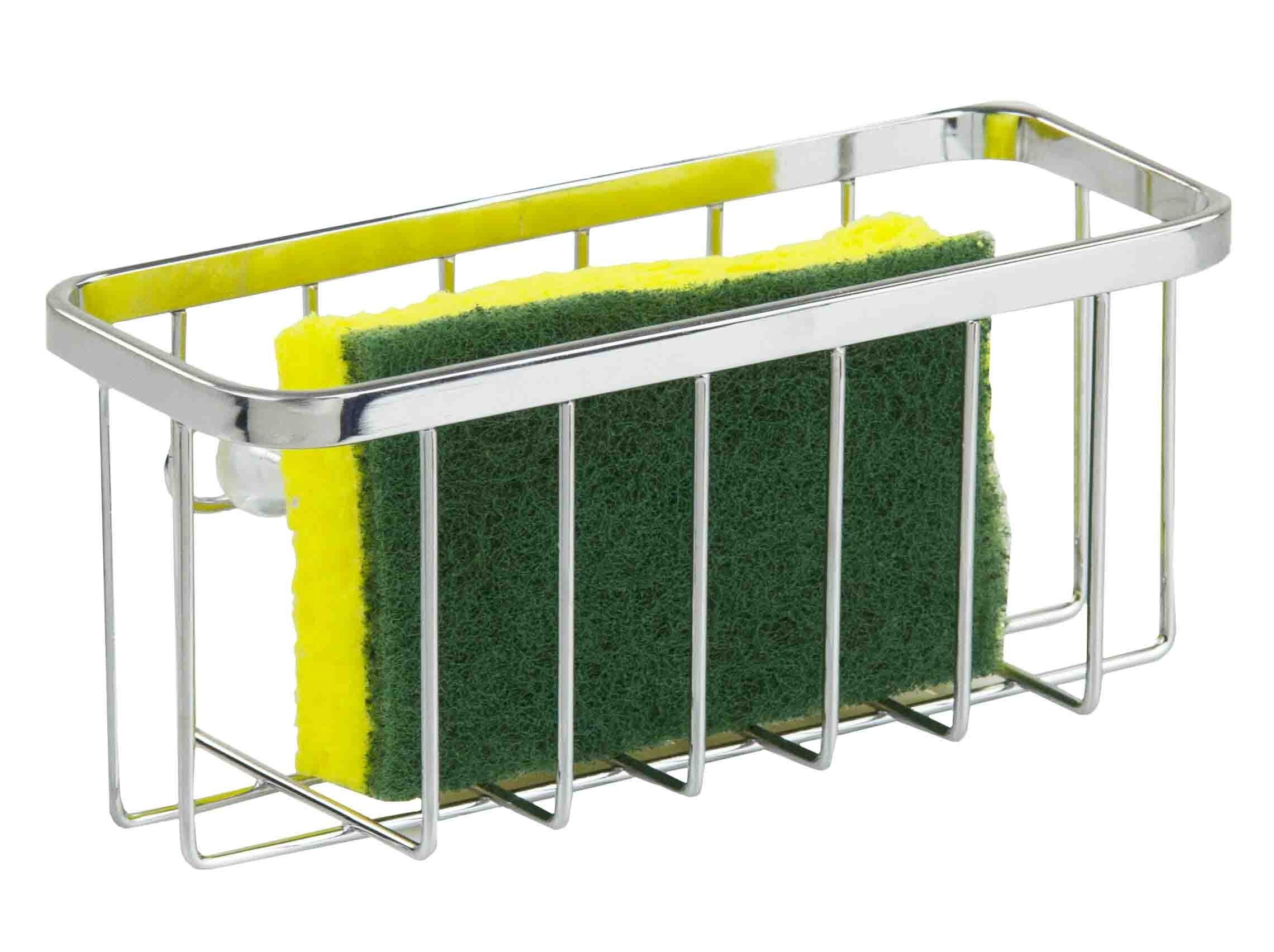 Home Basics Sh41080 Kitchen Sink Suction Holder For Sponges, Scrubbers, And Soap, Chrome