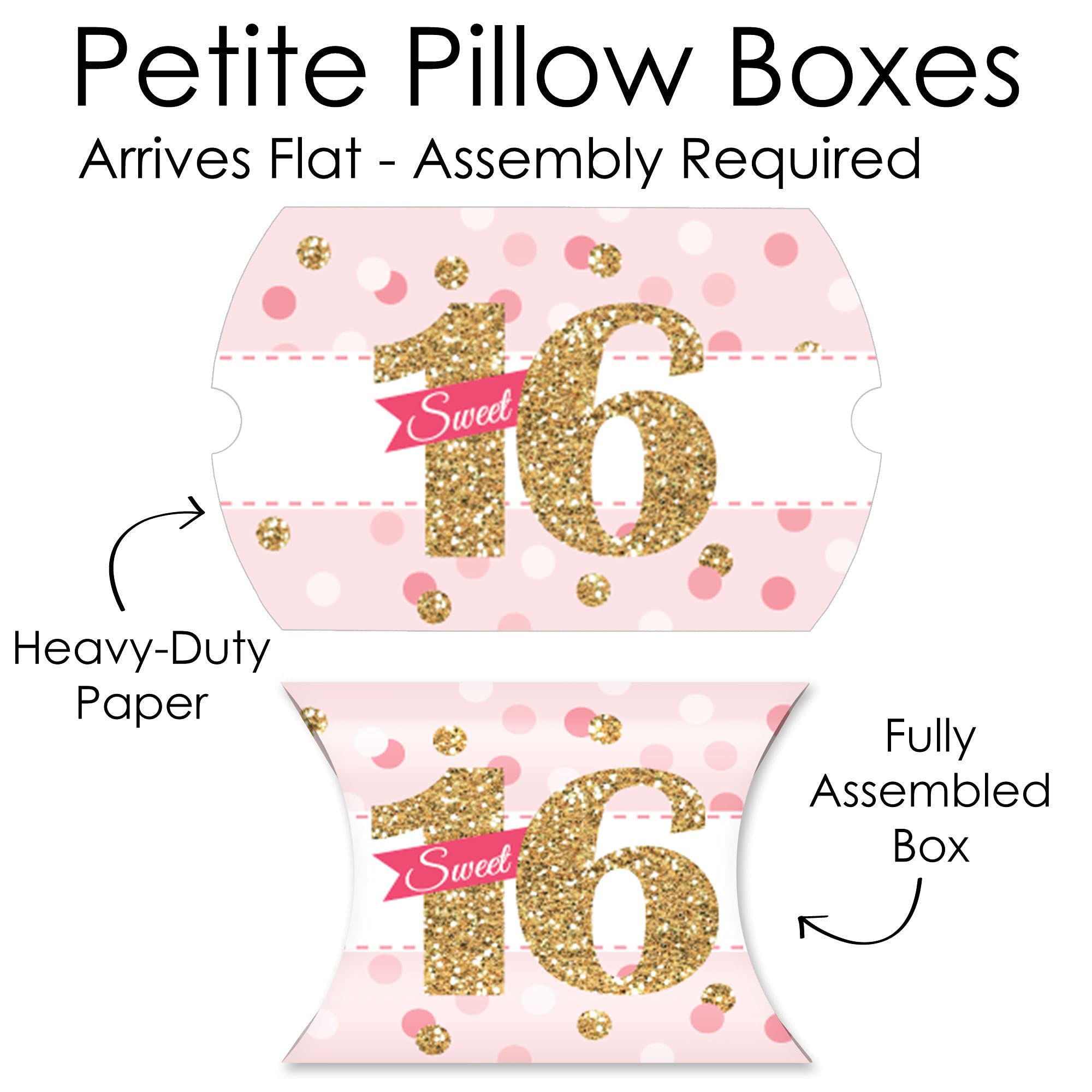 Big Dot Of Happiness Sweet 16 - Favor Gift Boxes - 16Th Birthday Party Petite Pillow Boxes - Set Of 20
