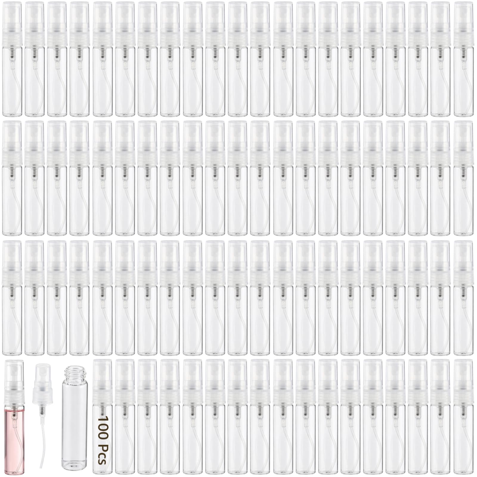 Varku 100 Pcs Mini Glass Spray Bottles, 5ml Transparent Perfume Sample Bottles with LeakProof Design, Travel Size Spray Bottles