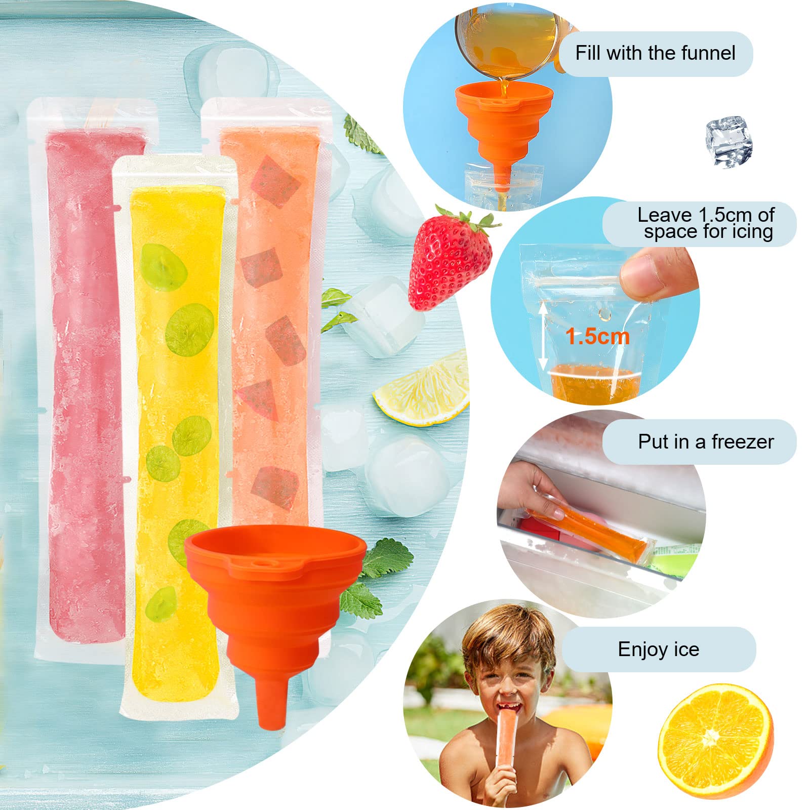 Febsnow 200 Disposable Ice Popsicle Bags Bpa Free Freezer Tubes With Zip Seals For Snacks,Yogurt Sticks,Juice & Fruit Smoothies,