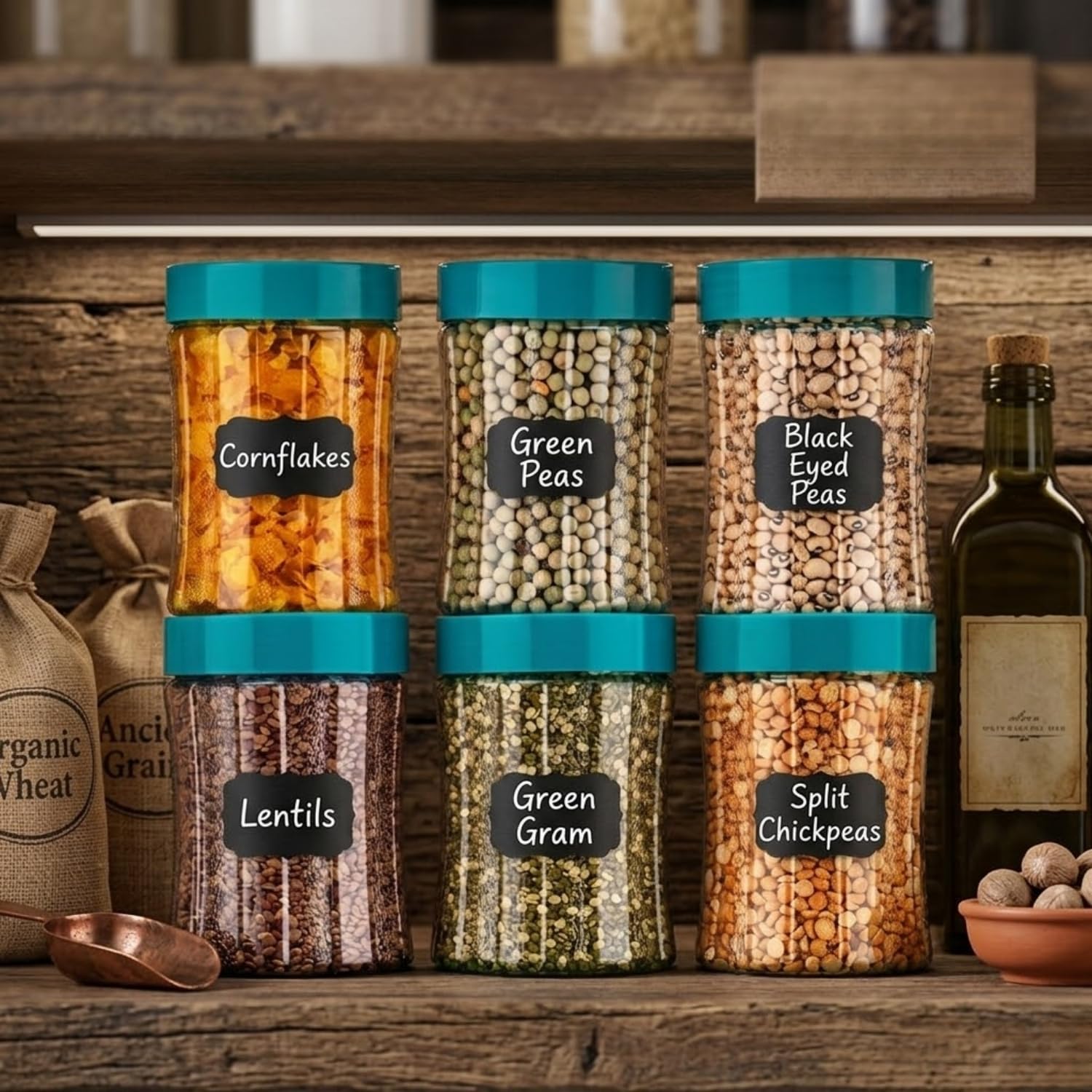 Wecoco Plastic Grocery Container Set Of 6 | 500 Ml Kitchen Storage Jars With Screw Lid | Multipurpose Pantry Organizer Container