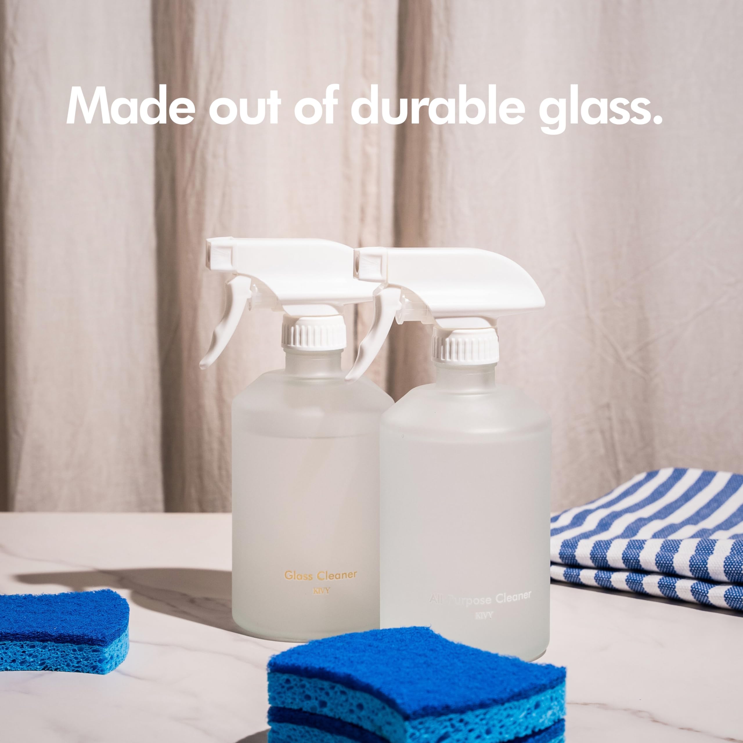 Kivy Glass Spray Bottles For Cleaning [Incl. Labels] - Glass Spray Cleaning Bottles - Glass Spray Bottle For Cleaning, Plants &