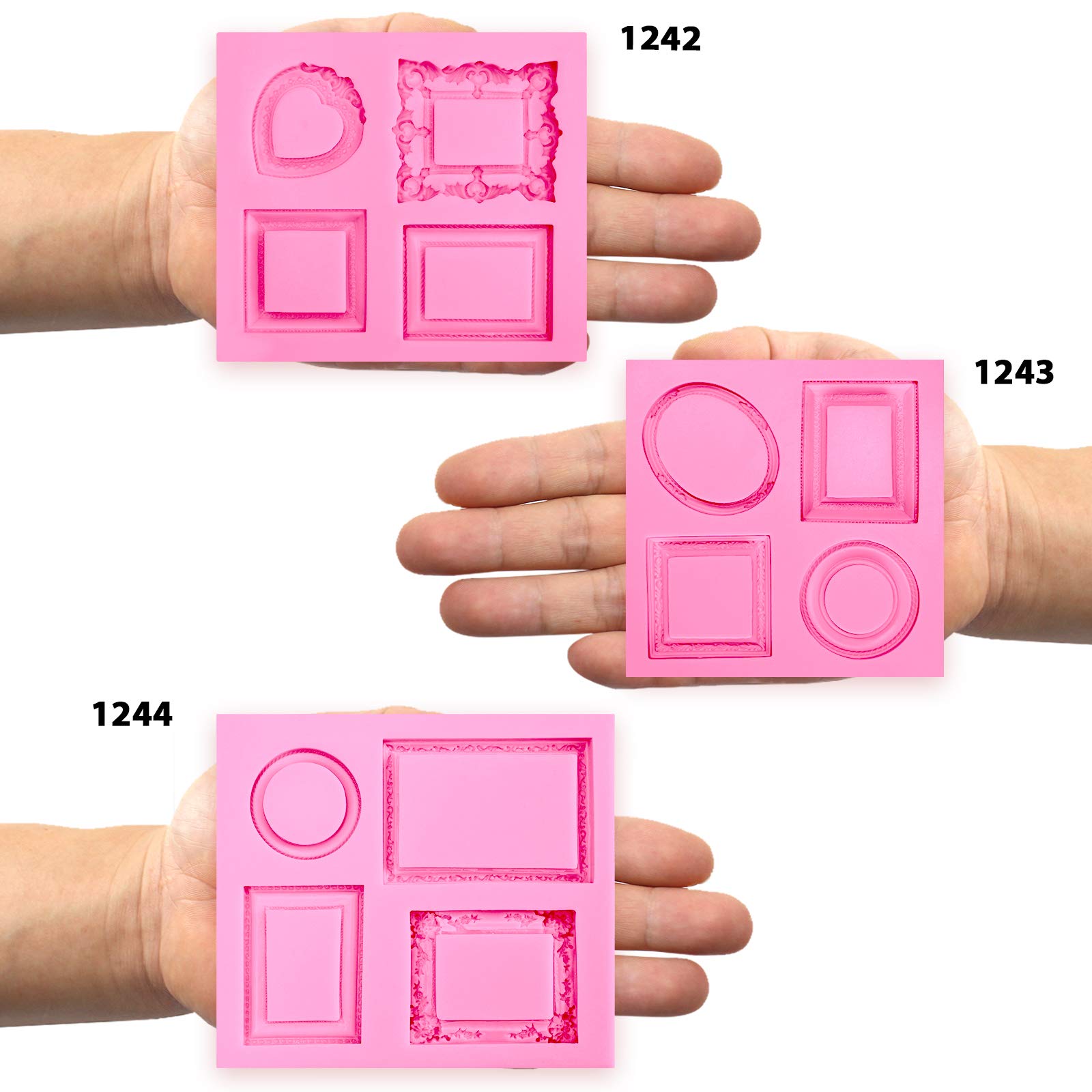 Large Mirror Frame Candy Silicone Mold 2Inch Medium, 3 In Set For Sugarcraft, Cake Decoration, Cupcake Topper, Chocolate, Fondan