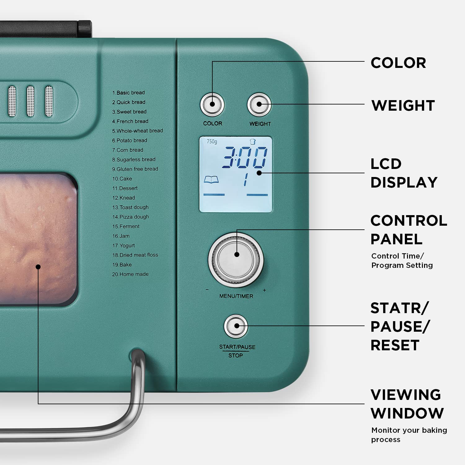 Neretva Bread Maker Machine, 20-In-1 2Lb Automatic Breadmaker With Gluten Free Pizza Sourdough Setting, Digital, Programmable, 1