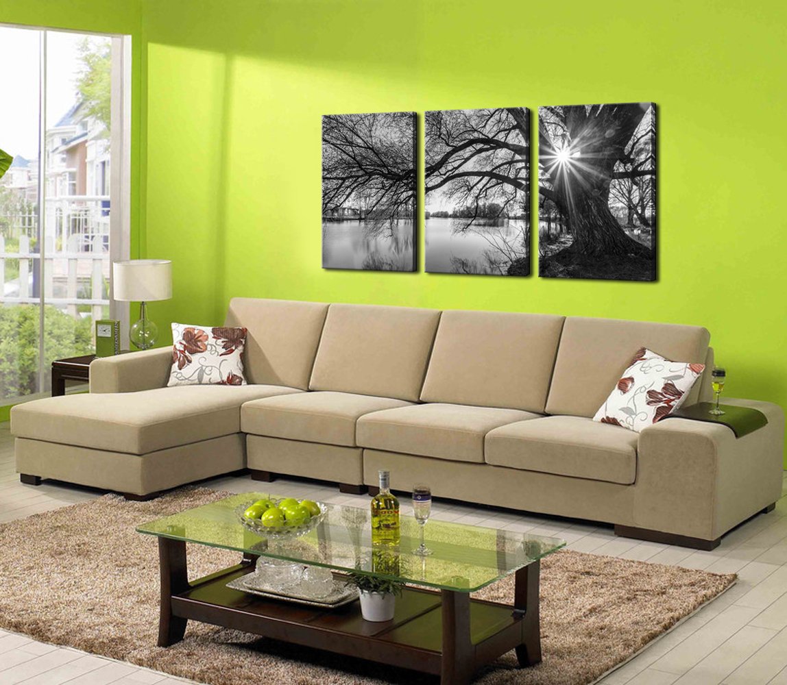 Sechars - Canvas Prints Wall Art Black And White Tree In Sunrise Canvas Wall Art Lake Landscape Picture Giclee Print On Canvas F