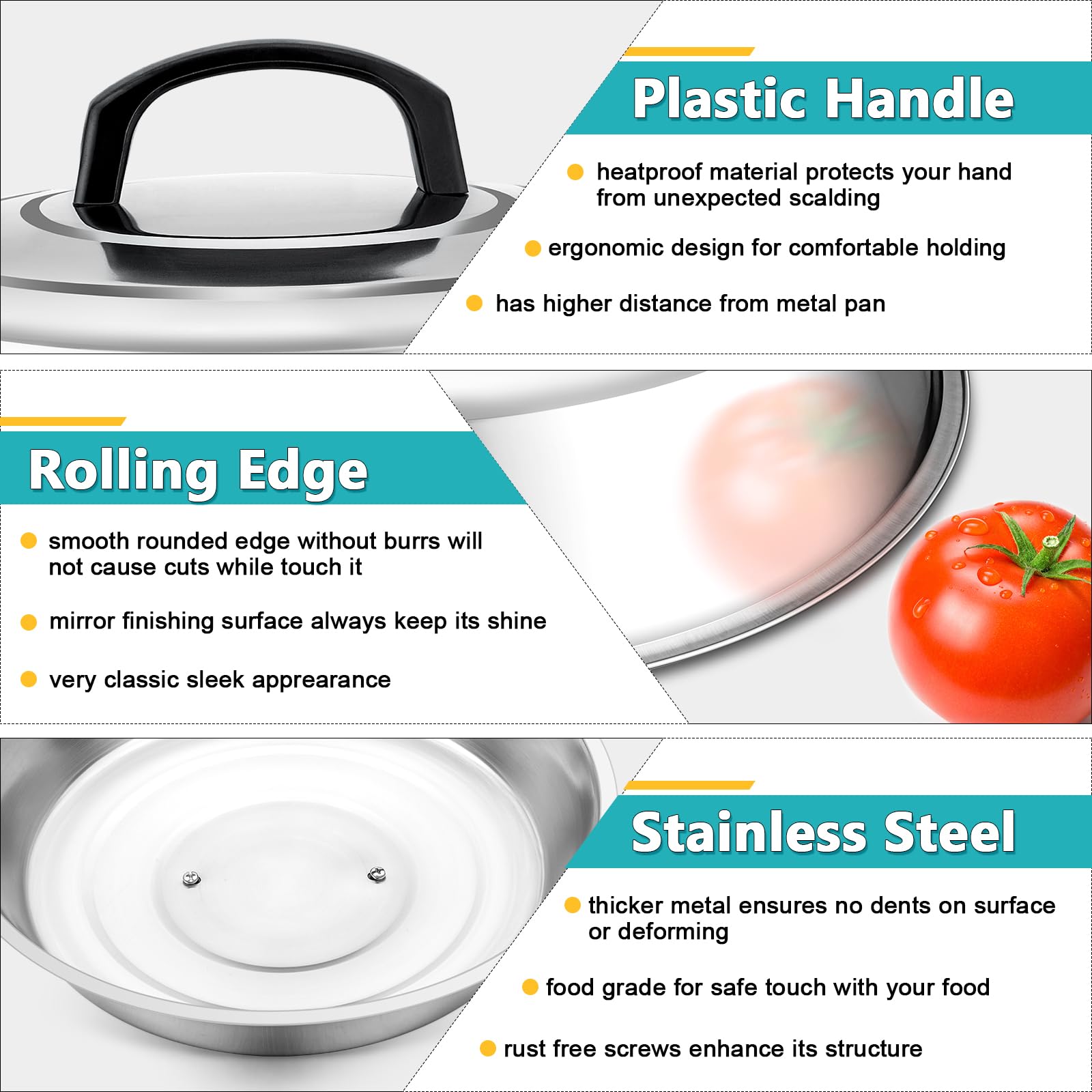 12Inch Cheese Melting Dome, Hasteel Stainless Steel Round Basting Steaming Cover, Large Solid Griddle Dome & Grill Lid With Ther