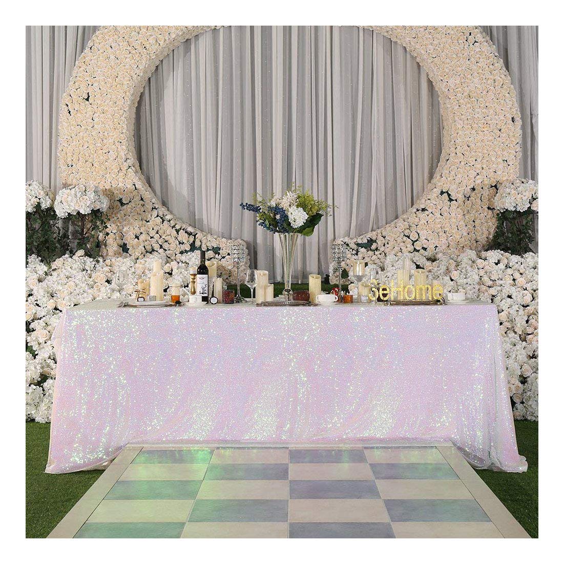 Poise3Ehome 50A72 Rectangle Iridescent Sequin Tablecloth For Party Cake Dessert Table Exhibition Events, Iridescent