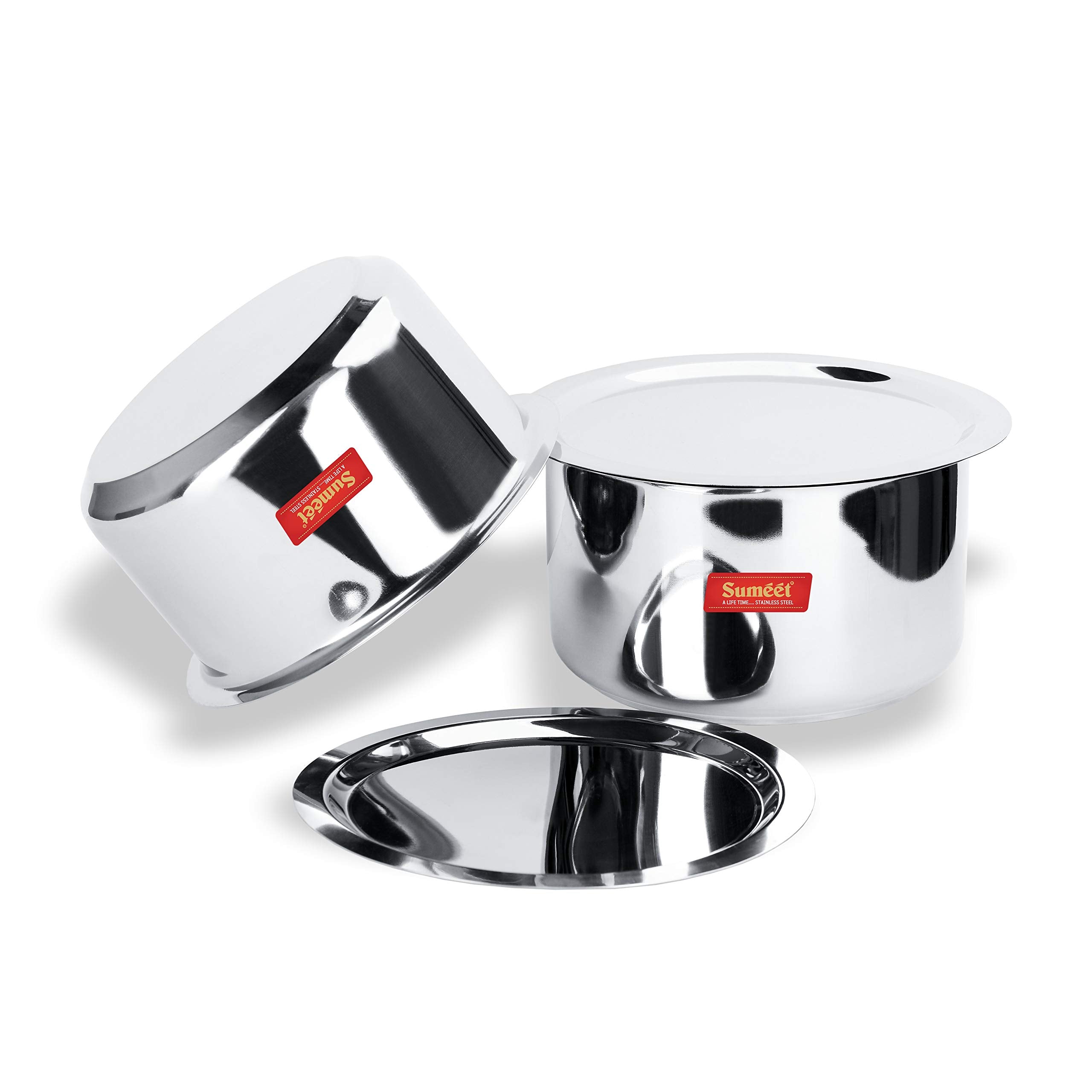 Sumeet 2 Pcs Large Size Stainless Steel Induction & Gas Stove Friendly Container Set/Tope/Cookware Set with Lids - Size No.16 to