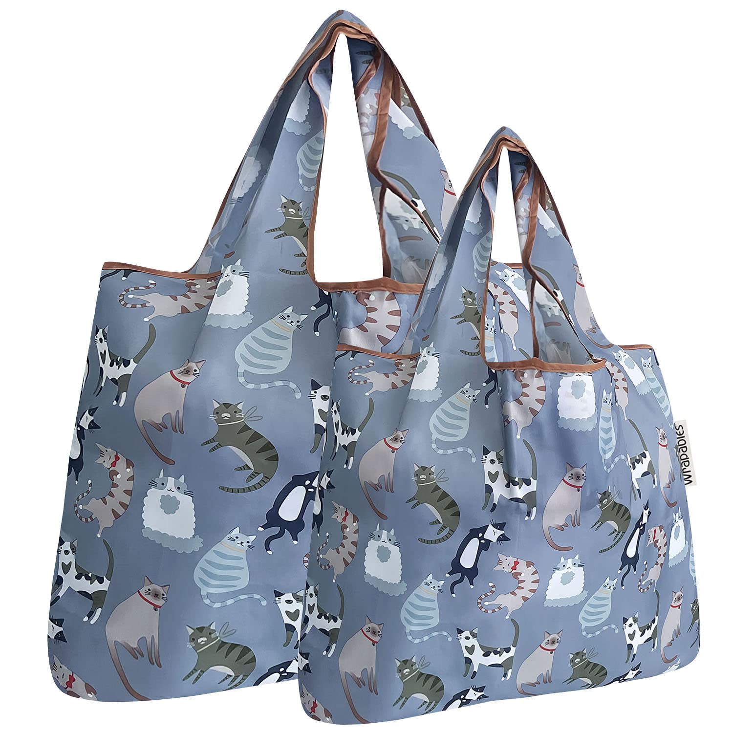 allydrew Large & Small Foldable Tote Nylon Reusable Grocery Bags, Set of 2, Cool Felines