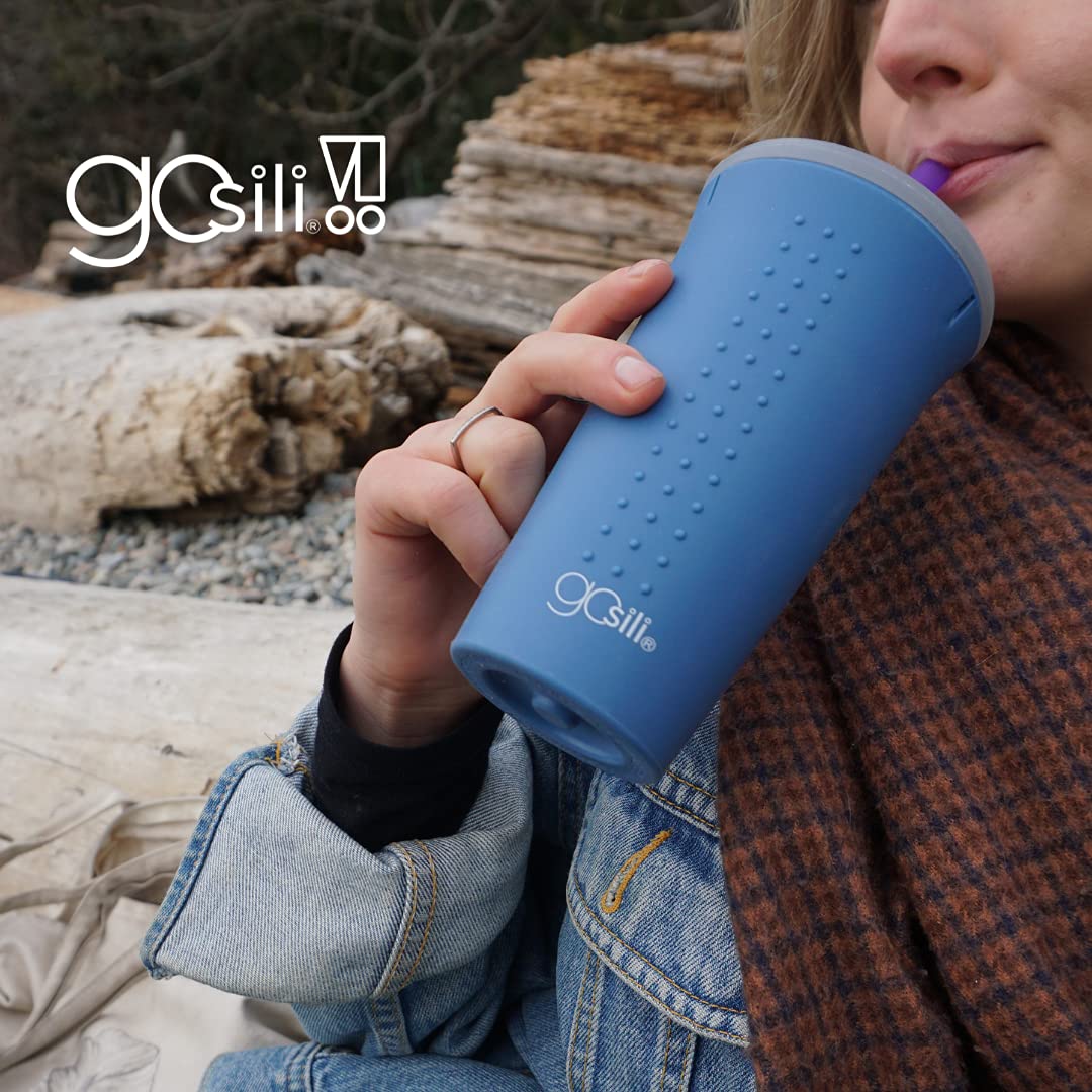 Gosili Eco-Friendly Reusable Silicone Straw Tumbler, Nontoxic And Dishwasher Safe - 16Oz, Foggy Blue