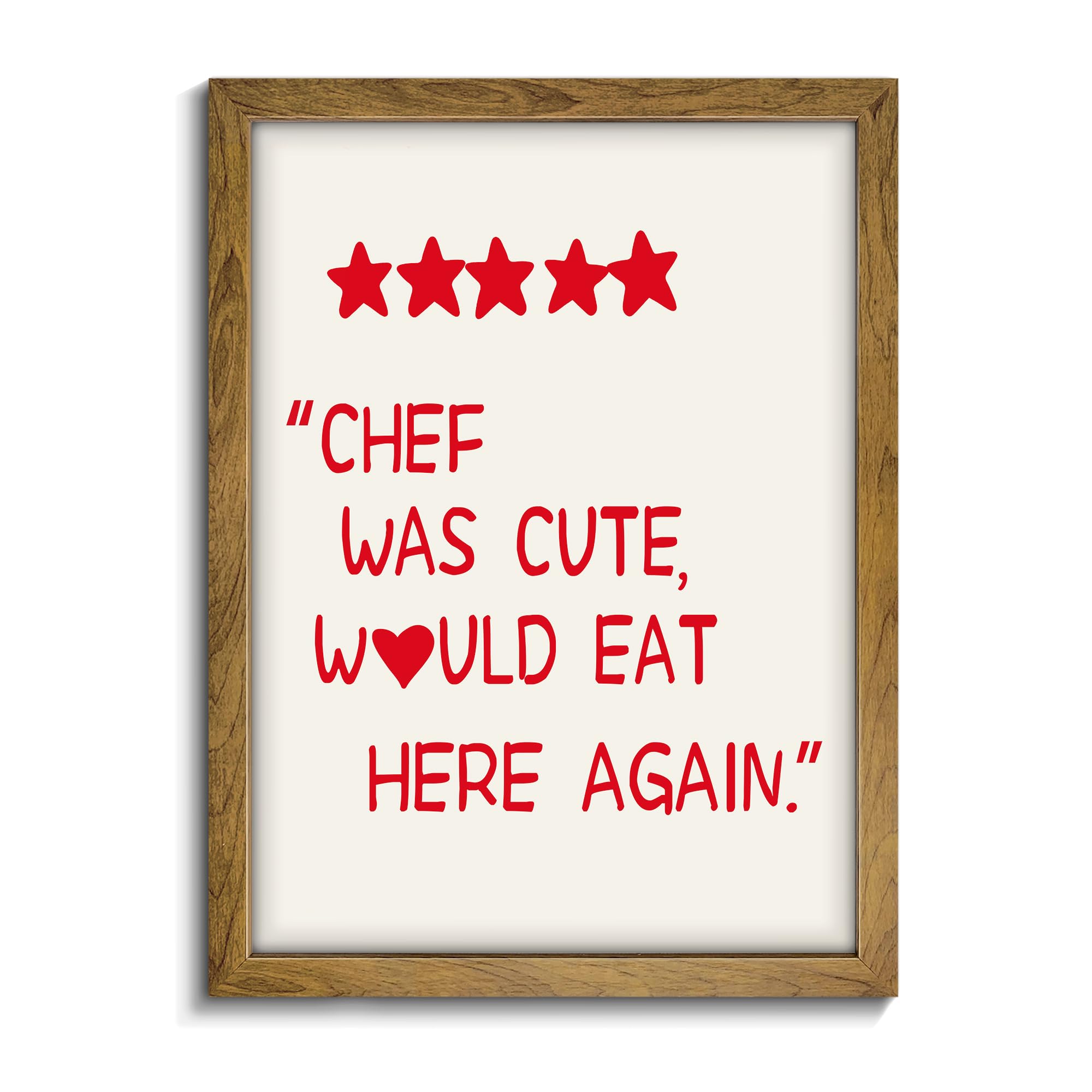 Framed Five Star Poster - Chef Was Cute Kitchen Sign, Retro Decor, Aesthetic Print, Trendy Wall Art, Preppy Art, Vintage Poster,