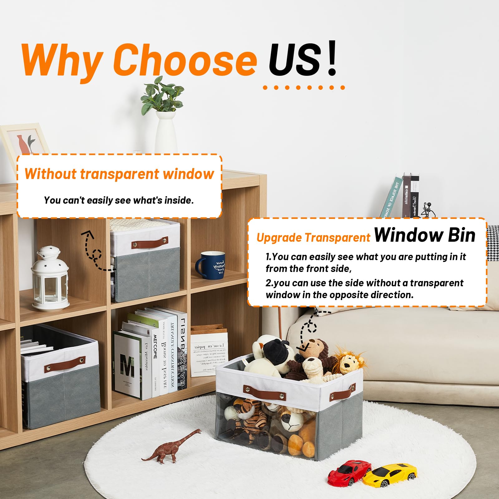 Hnzige Fabric Storage Bins For Shelves Foldable Closet Storage Bin With Clear Window, Collapsible Large Linen Organizers Bin Dec