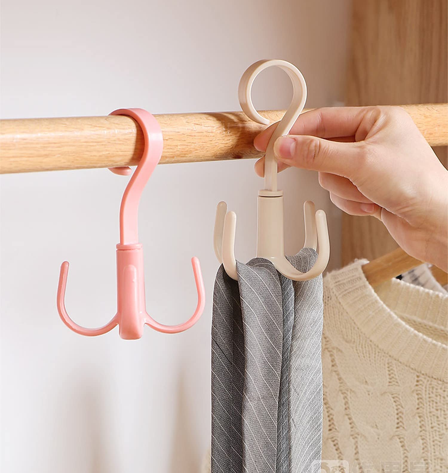 Wolpin Clothes Hanger Wardrobe Storage Organizer Rack (Set Of 3 Pcs) 360 Degree Rotating Cloth, Bag, Scarf Coat Claw Hook Hanger