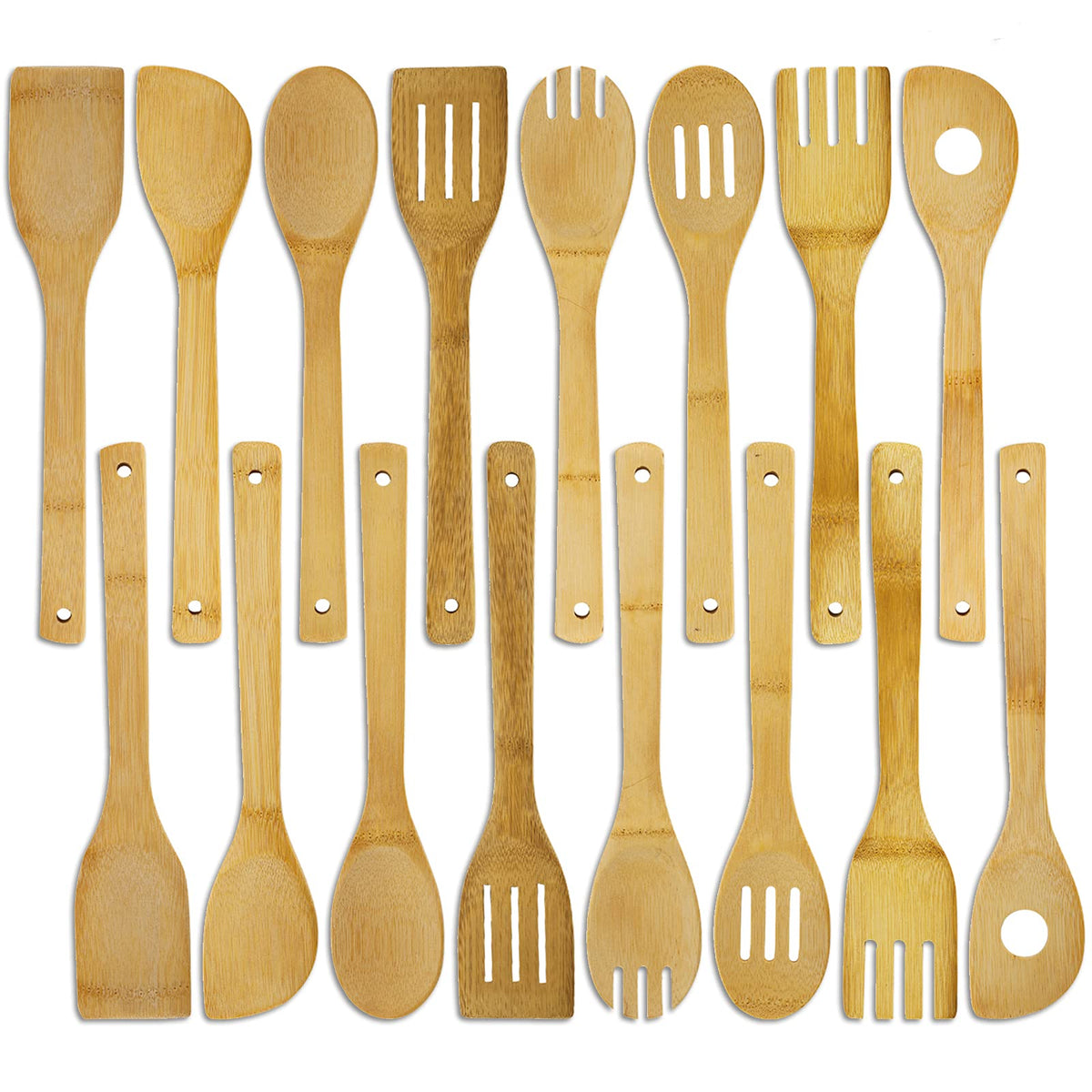 Deayou 16 Pcs Bamboo Wood Spoons Set, Cooking Utensils For Cookware, Wok, Everyday Use, Mothers Day Gifts, Housewarming Gifts