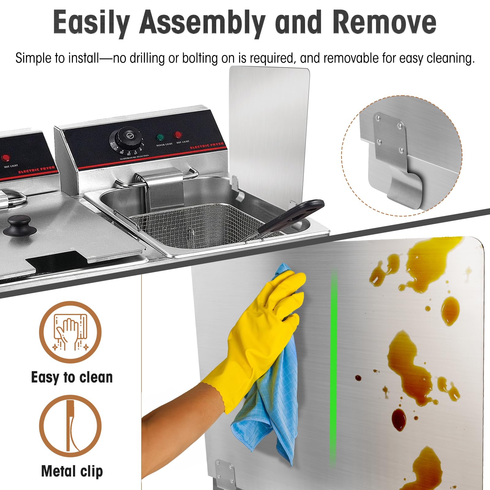 Zipcase Stainless Steel 20-1/2'' W X 18'' H Universal Side Fryer Splash For Commercial Fryers Fitting 0.5'' - 1'' Side, Pack Of