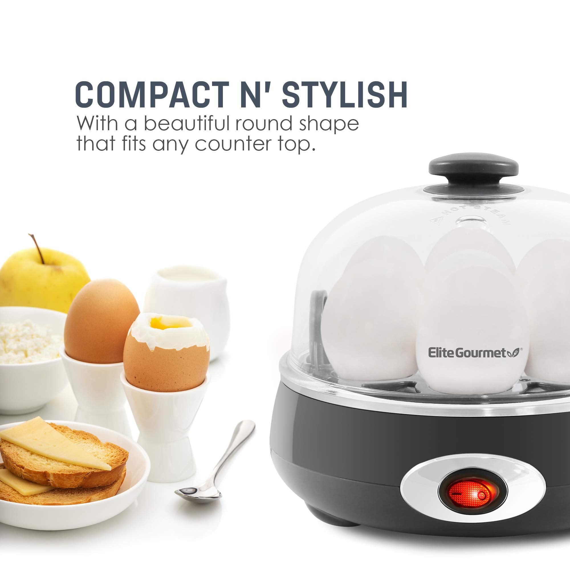 Elite Gourmet Egc007Chc# Rapid Egg Cooker, 7 Easy-To-Peel, Hard, Medium, Soft Boiled Eggs, Poacher, Omelet Maker, Auto Shut-Off,