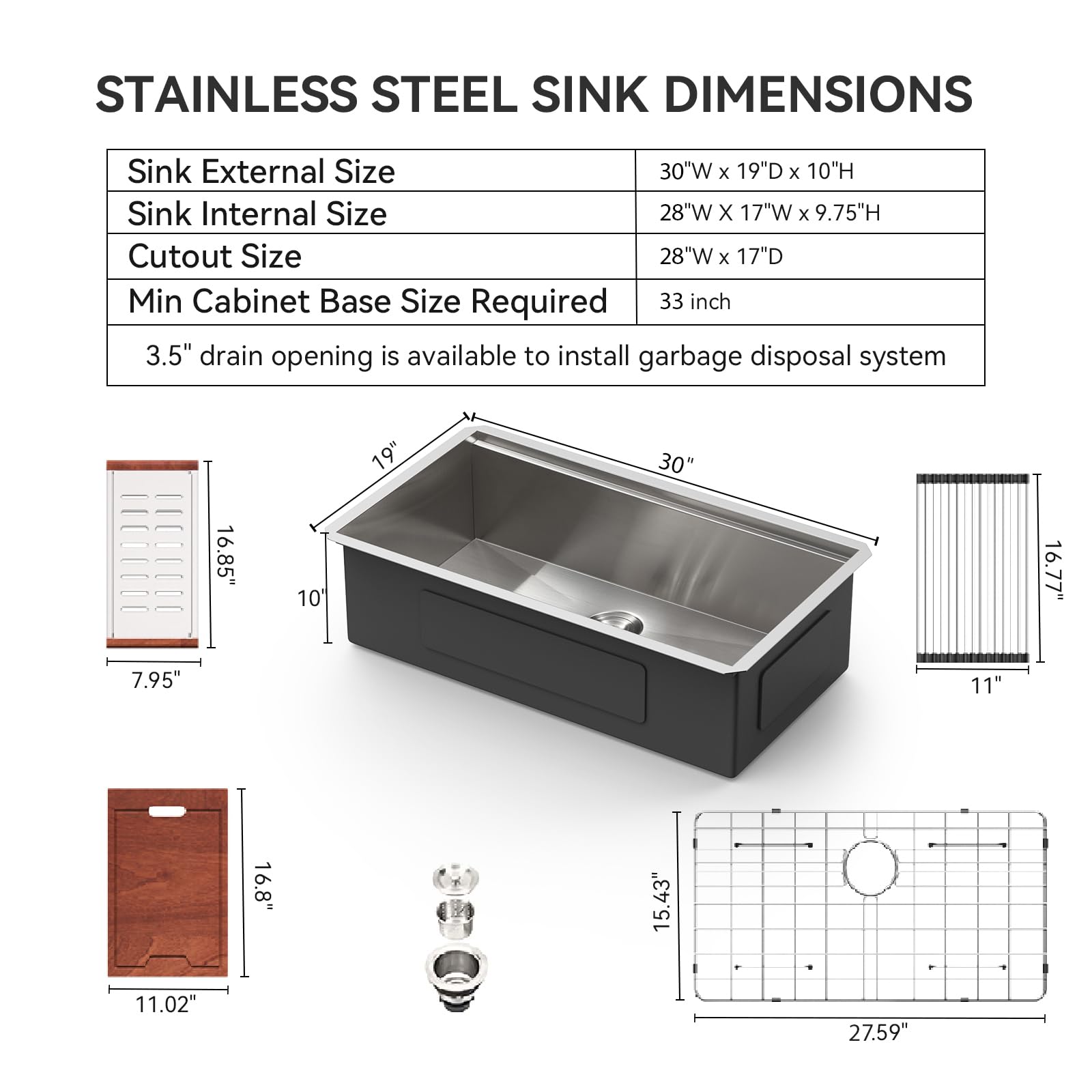 Lordear 30 Inch Undermount Kitchen Sink Ledge Workstation 16 Gauge Stainless Steel Under Counter Single Bowl Handmade Kitchen Si