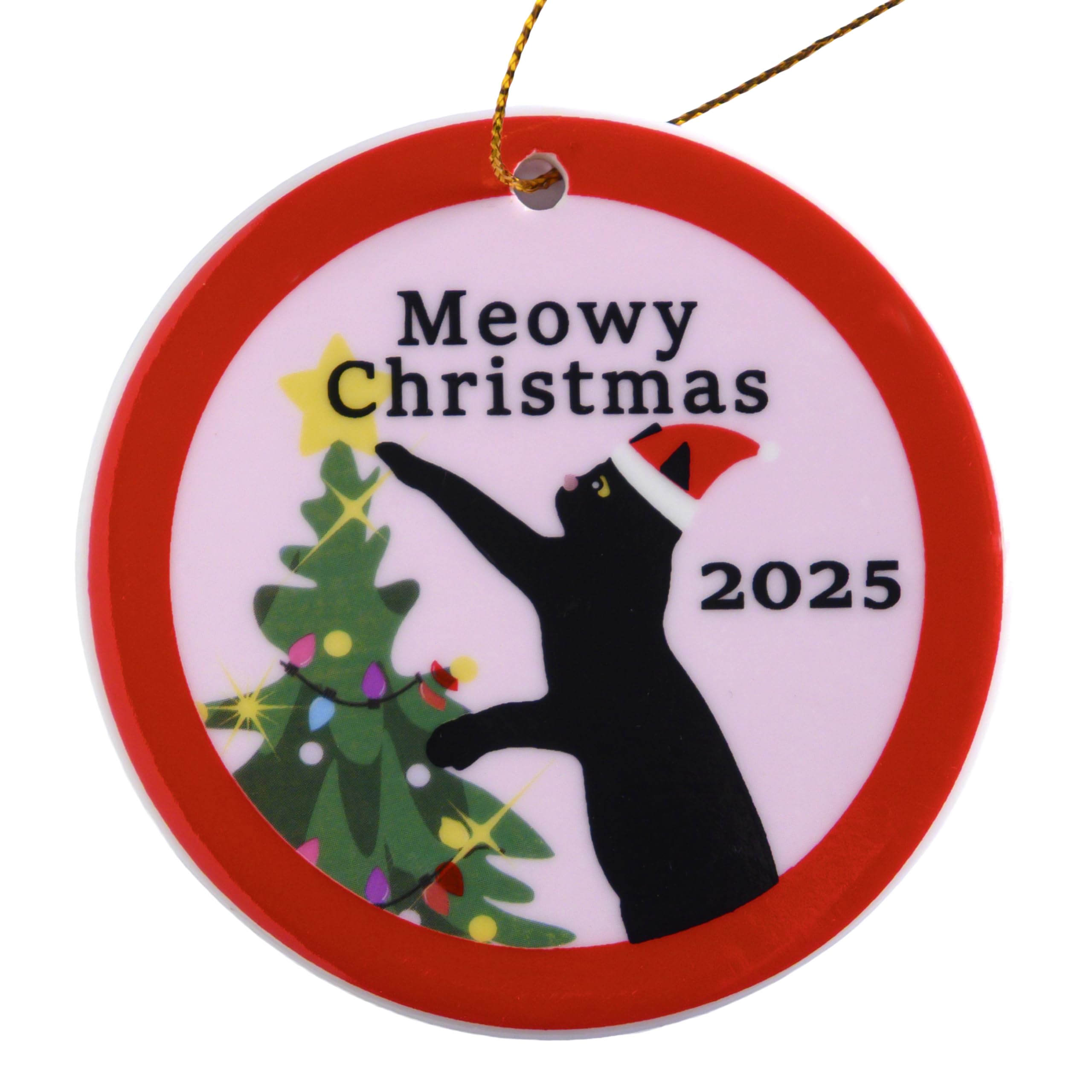 Meowy Christmas Cat Ornament 3 Inch, Black Cat Christmas Ornament, Funny CatLover Tree Ornament, Kitty Xmas Tree Decor, Kitten X