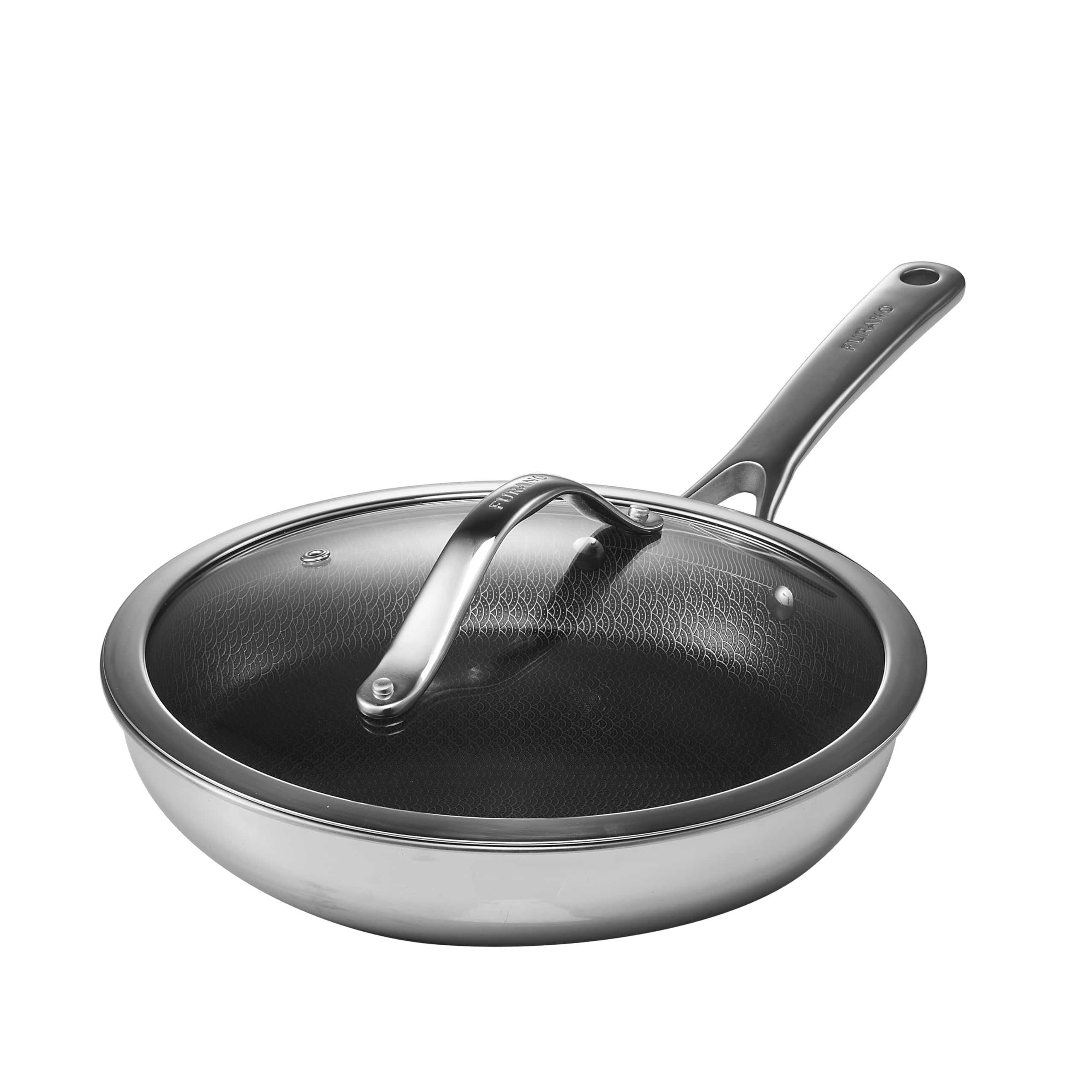 Woks & Stirfry Pans NonstickHybrid TriPly Stainless Steel Wok10 Nonstick Skillet with Lid,Wave Etch Textured Interior,Dishwa