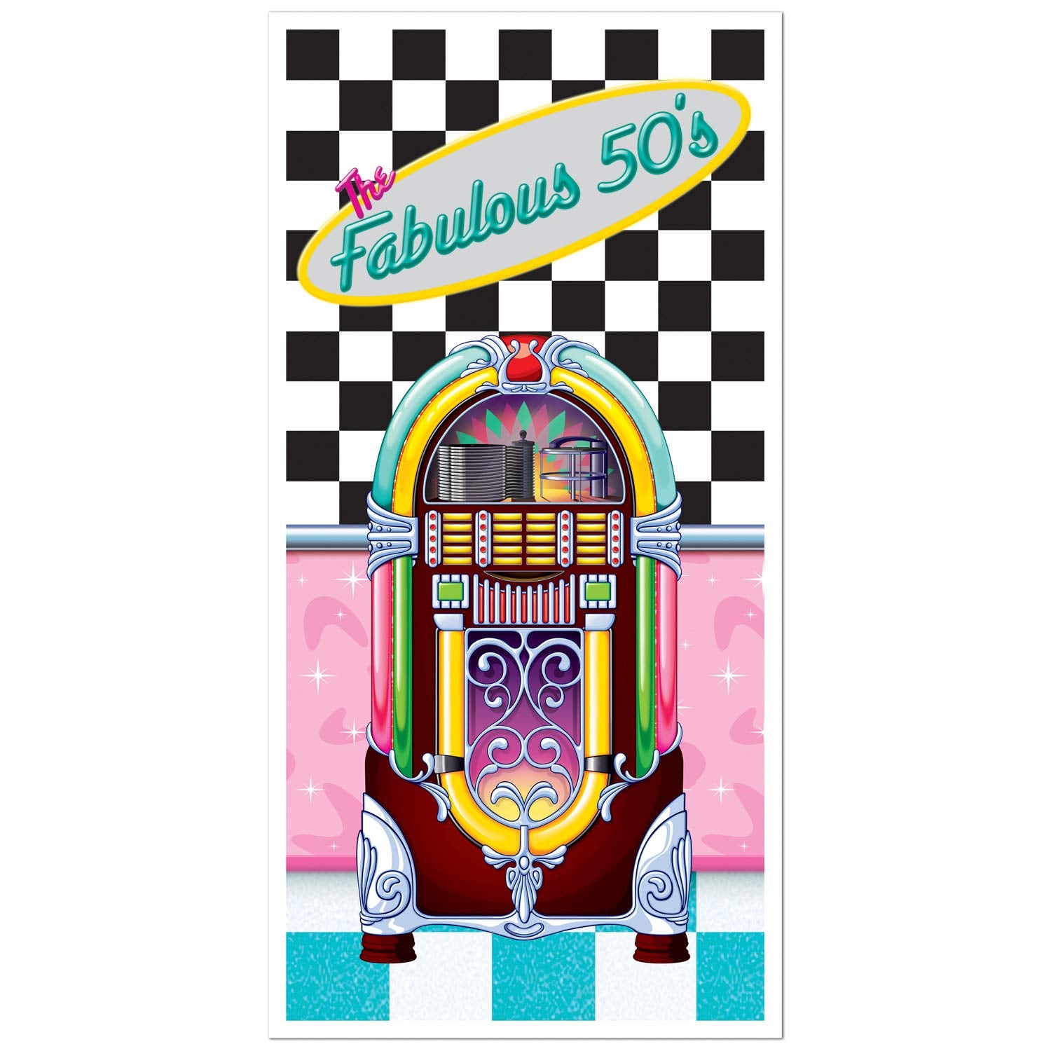 Beistle Home Party Decoration The Fabulous 50s Door Cover Indoor & Outdoor Use- Pack of 12