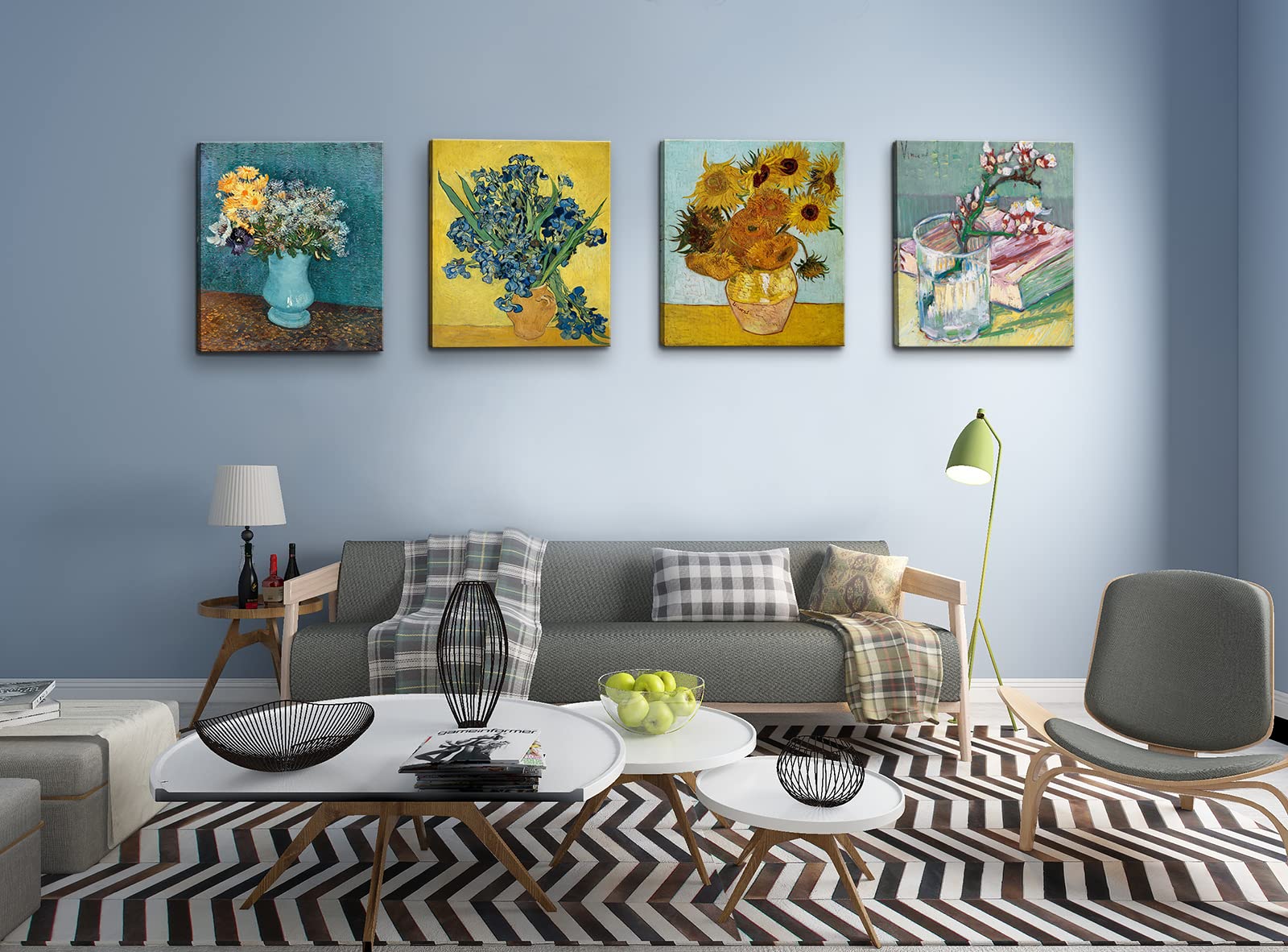 Dgbtcart Sunflowers Irises Flower Vase By Vincent Van Gogh Canvas Wall Art, Classic Paintings Reproduction Prints Floral Artwork