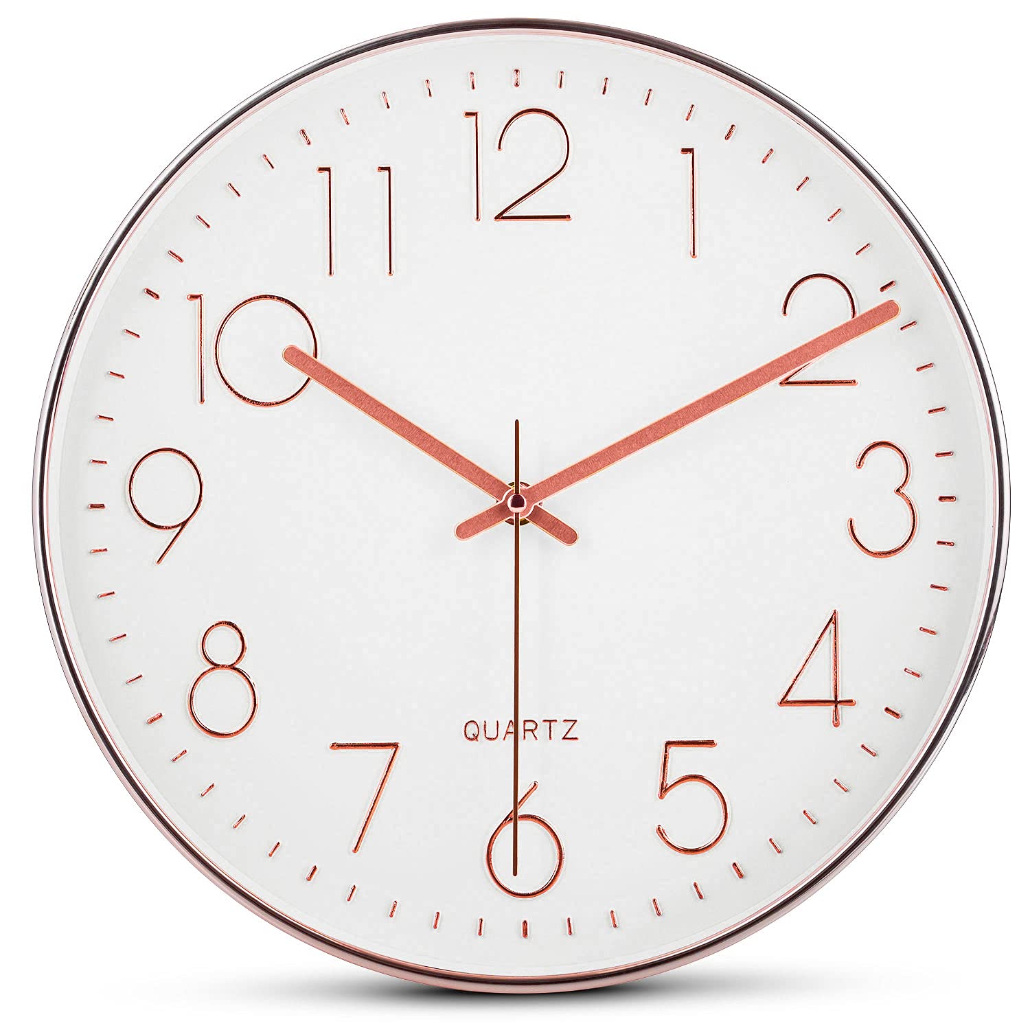 Bernhard Products Rose Gold Wall Clock 12 Inch Silent Non-Ticking Quality Quartz Battery Operated Easy to Read Decorative Modern