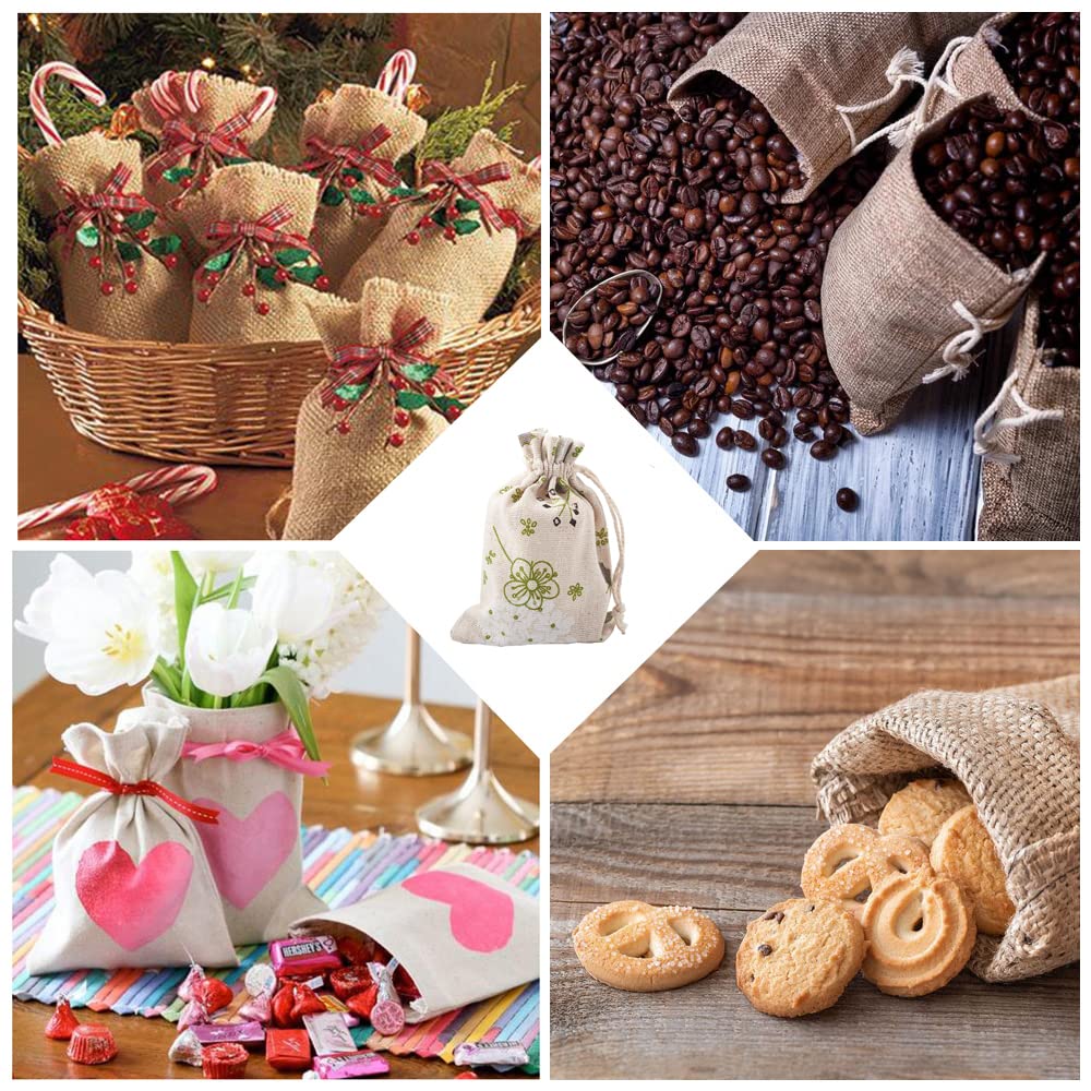 Kissitty 50 Pack Cotton Cloth Storage Bags With Drawstring 5.5X3.9 Inch Flower Printed Reusable Jewelry Gift Pouches For Wedding