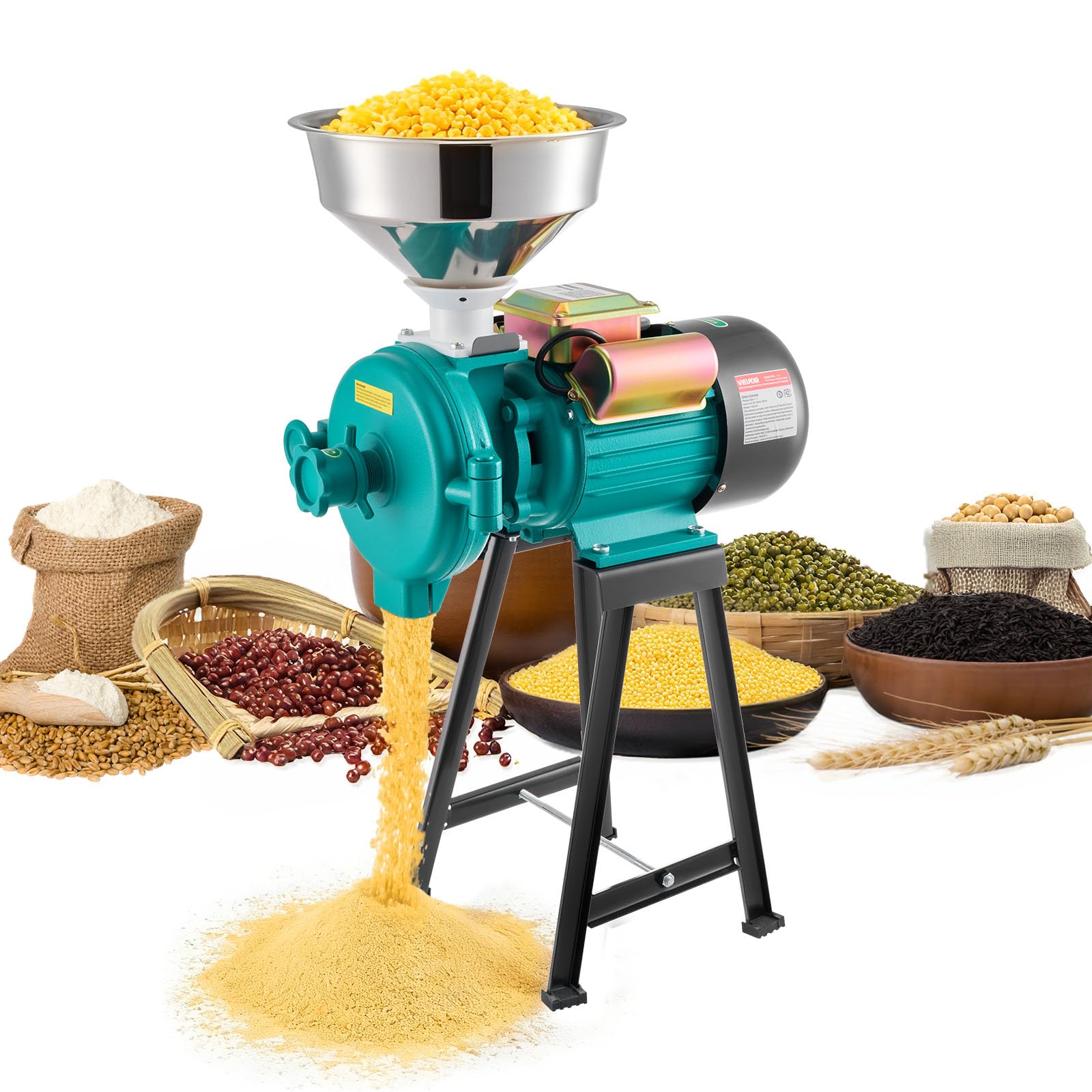 VEVOR Electric Grain Mill Grinder, Commercial Spice Grinders, 1500W Cast Iron Pulverizer Powder Machine with Non-Slip Rubber Fee