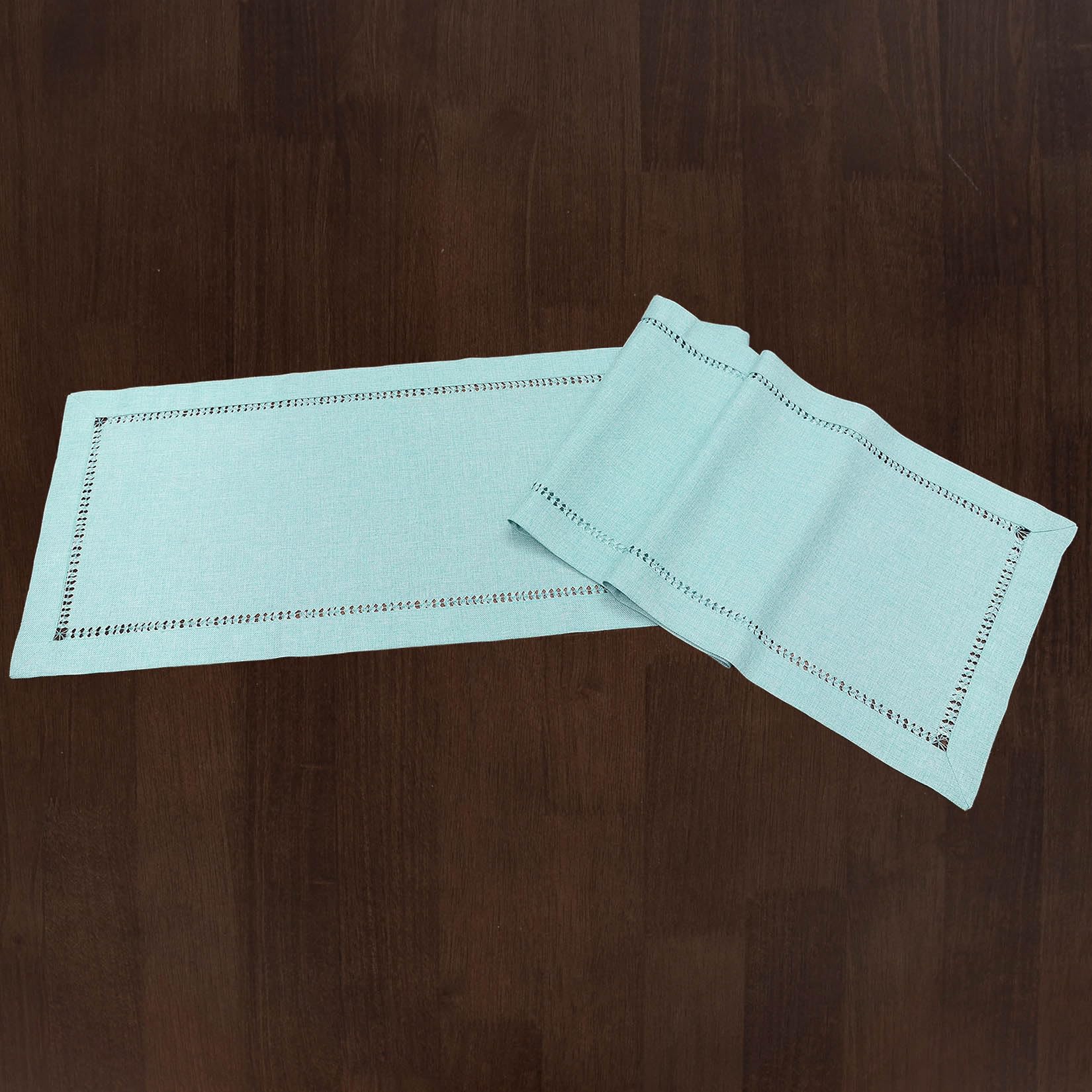 Grelucgo Handcrafted Solid Color Dining Table Runner, Dresser Scarf, Double-Hemstitched (Aqua, 14 X 48)