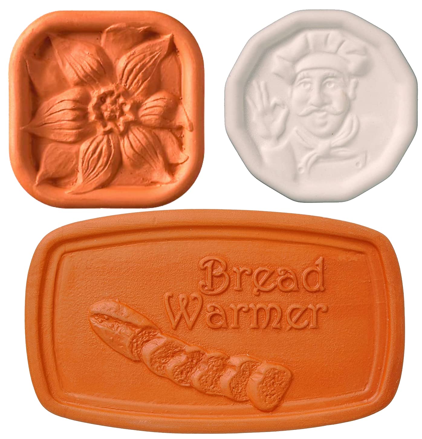 JBK Pottery Kitchen Bundle - Brown Sugar Saver Disc, Pot Minder for Preventing Boil Overs and Terracotta Bread Warmer Tile - Ess