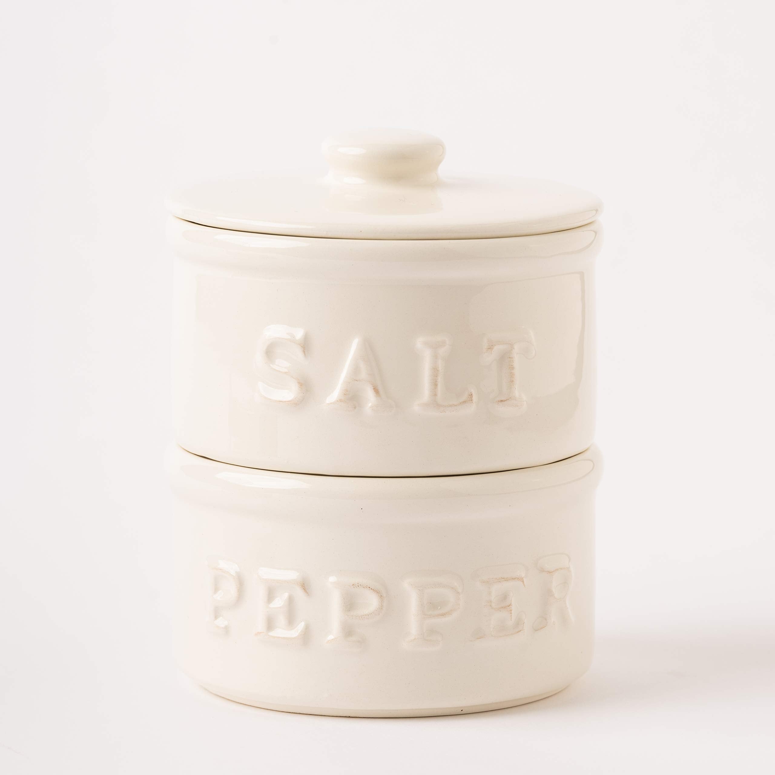 Mud Pie Salt & Pepper Cellar, Off-White, 6'' X 3.5'' Dia