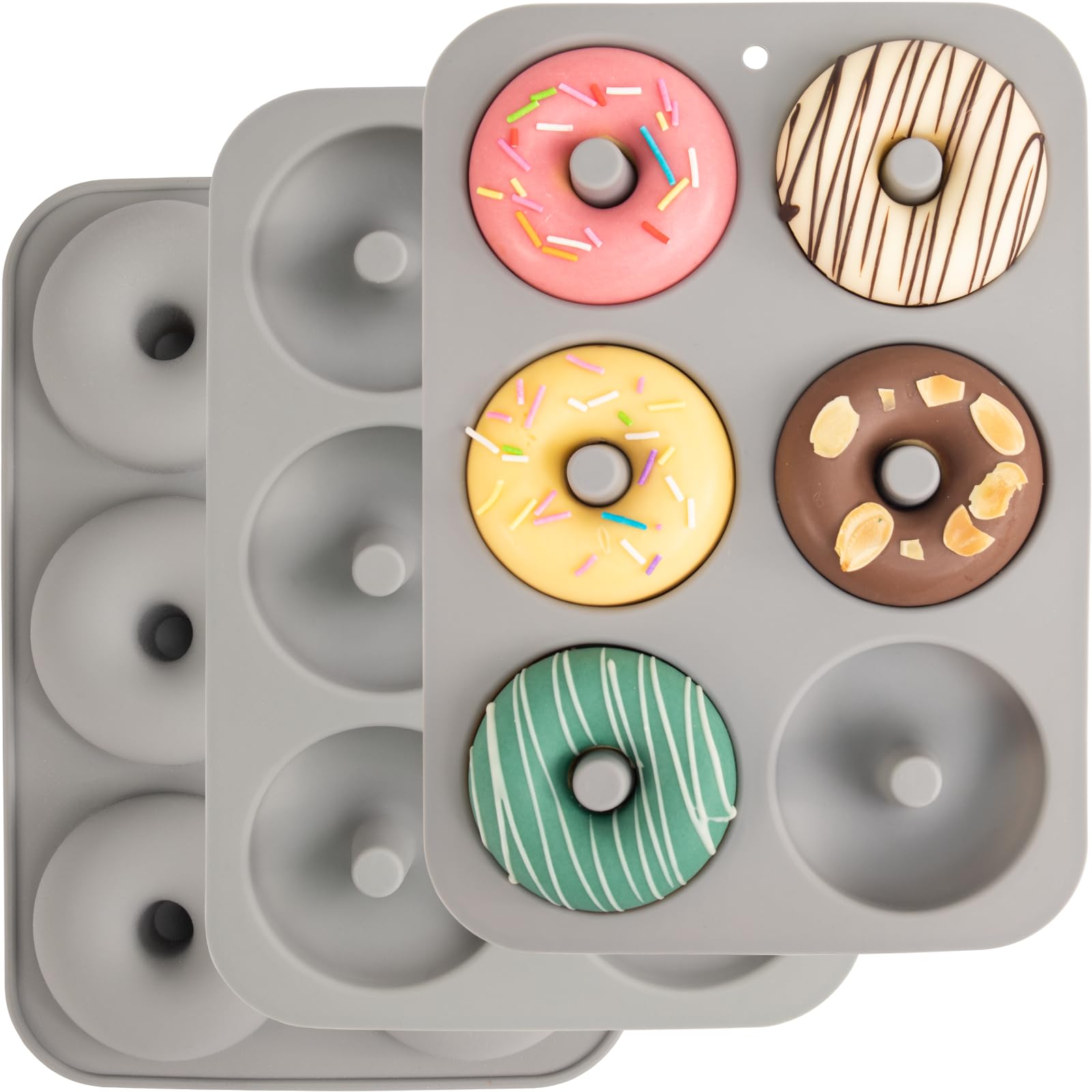 Aichoof NonStick Silicone Donut Pan Set of 3, BPAFree, Easy Release(Grey)