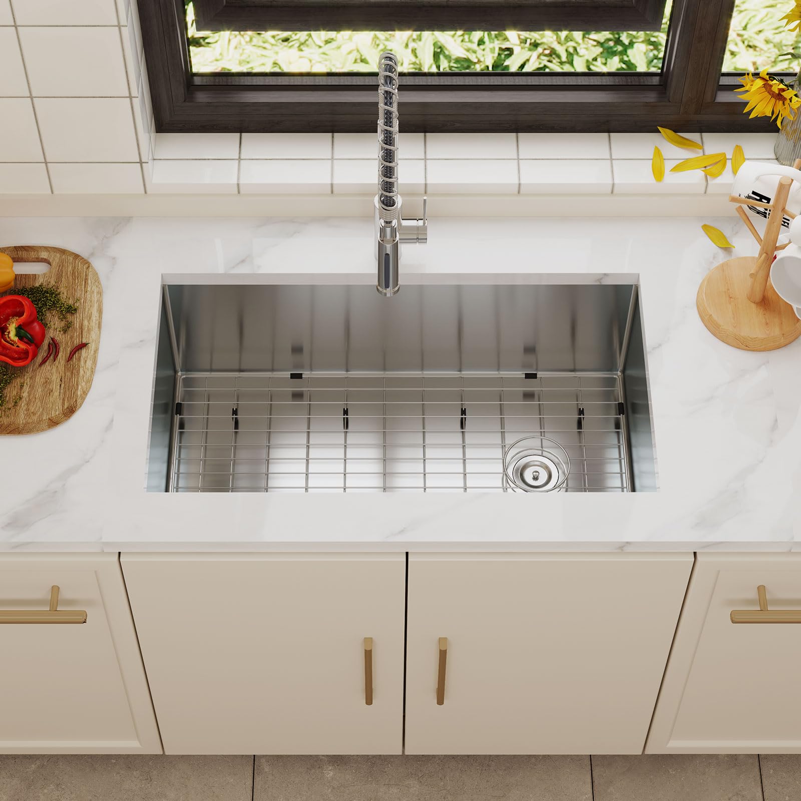 32 Inch Stainless Steel Undermount Kitchen Sink, Tecasa Large Stainless Steel Utility Sink - Single Bowl Kitchen Sink With Sink