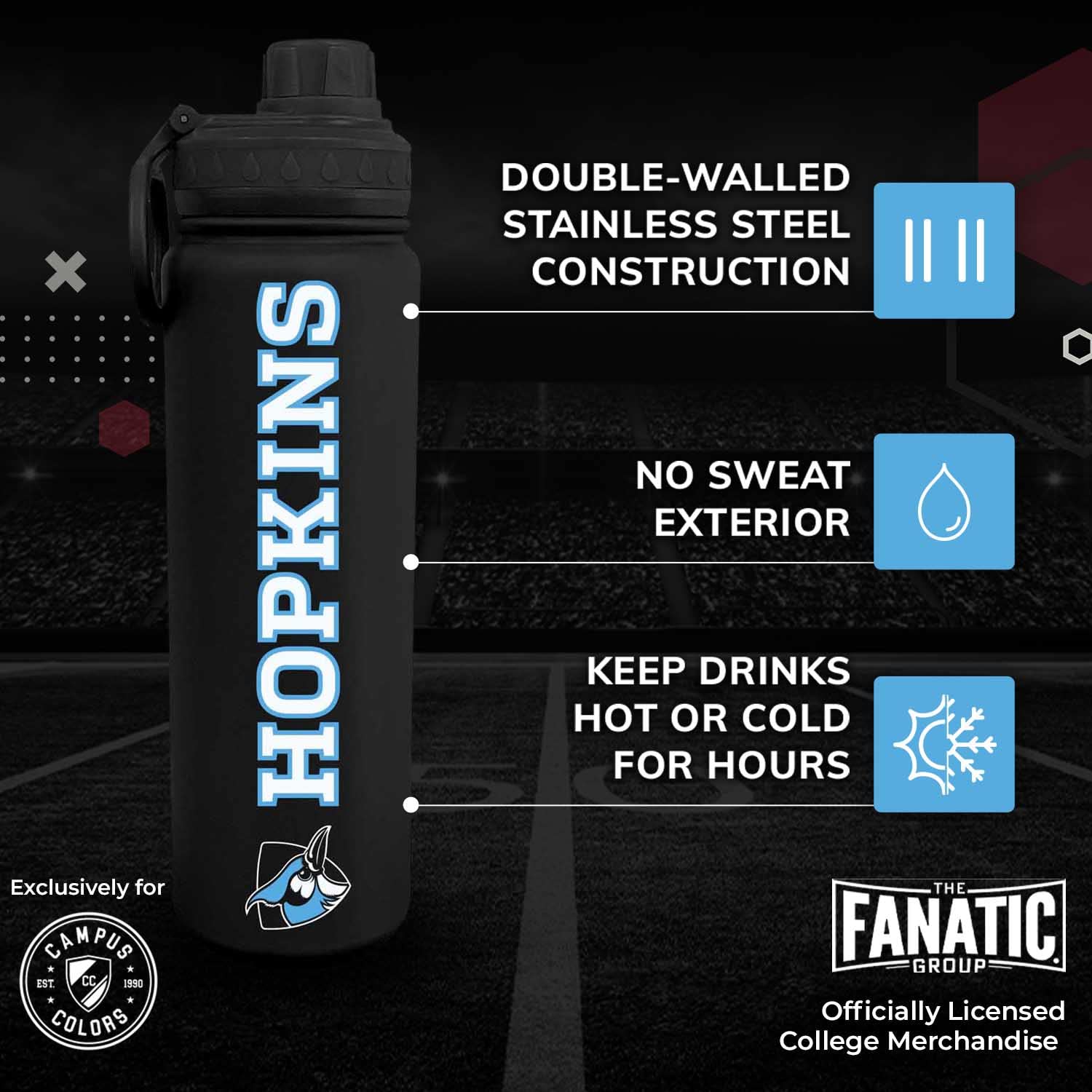 Campus Colors Ncaa Stainless Steel Water Bottle - Twist On Cap - 24 Oz - Carry Clip - Keeps Your Drinks Hot Or Cold For Hours (J