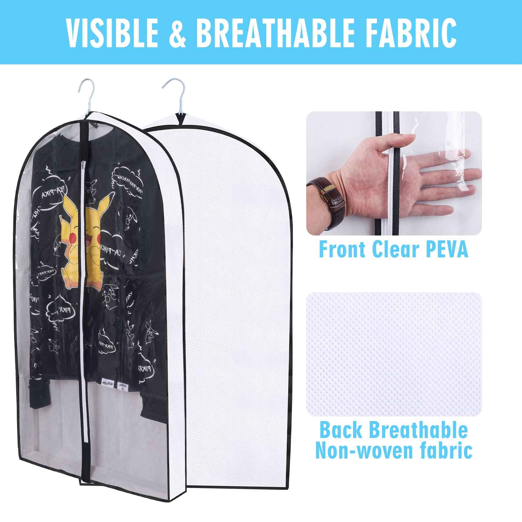 Winfong 60'' Garment Bags For Hanging Clothes, Clear Moth Proof Suits Covers With 4'' Gussets For Closet Storage And Travel Hang