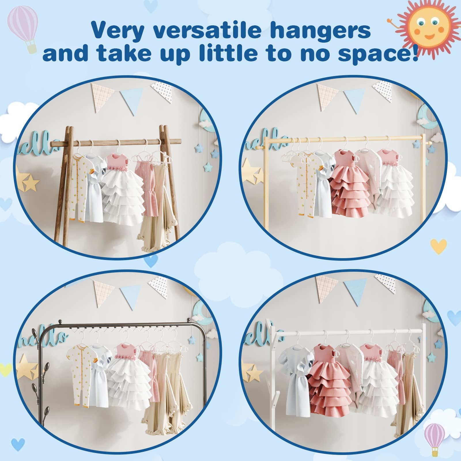 Goodtou Baby Hangers 60Pack White Baby Clothes Hangers Bulk Kids Plastic Hangers Toddler/Infant Hangers For Closet