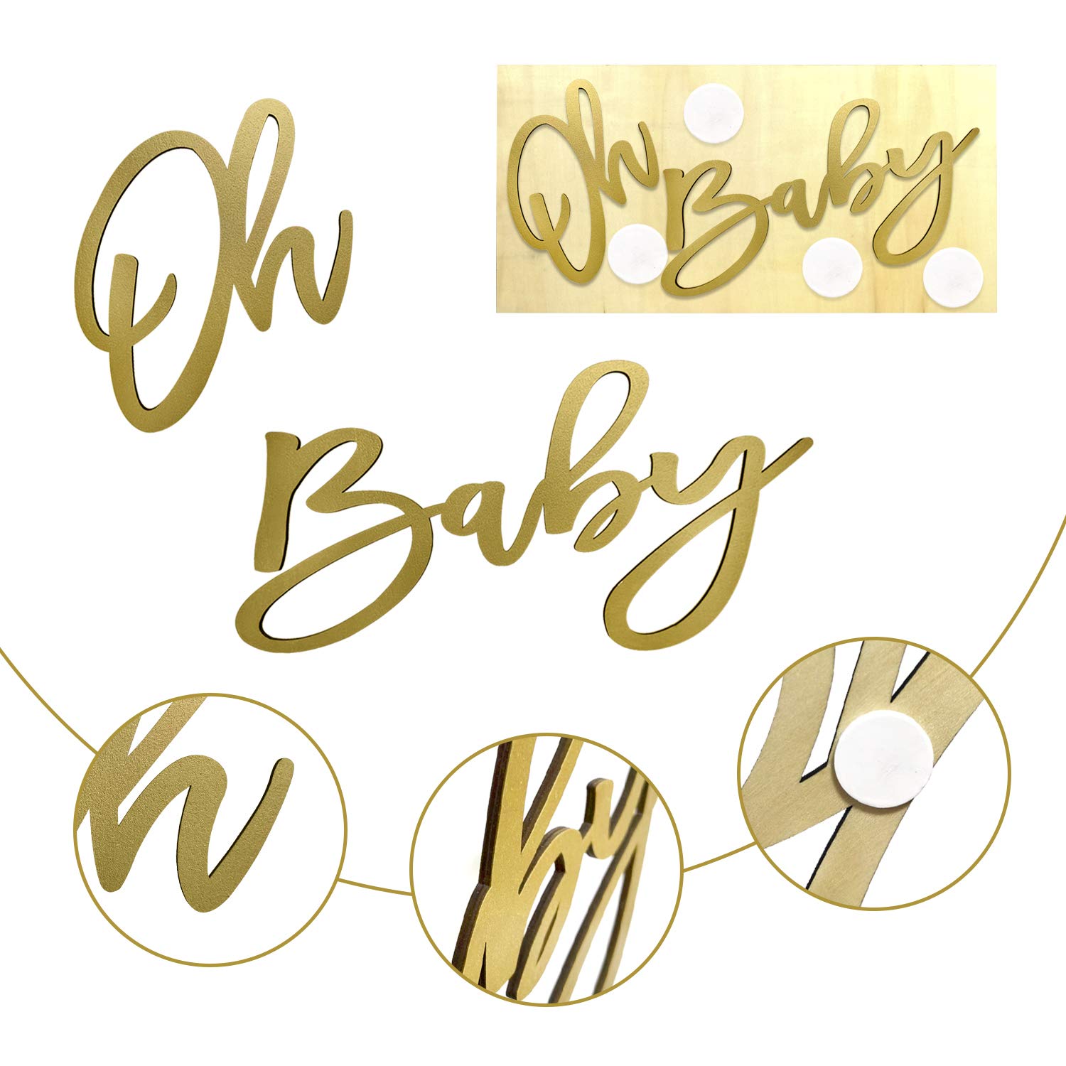 Wooden Baby Shower Sign With Gold Painted, Perfect Party Banner For Baby Shower Boy/Girl Decorations Gender Reveal Backdrop Part