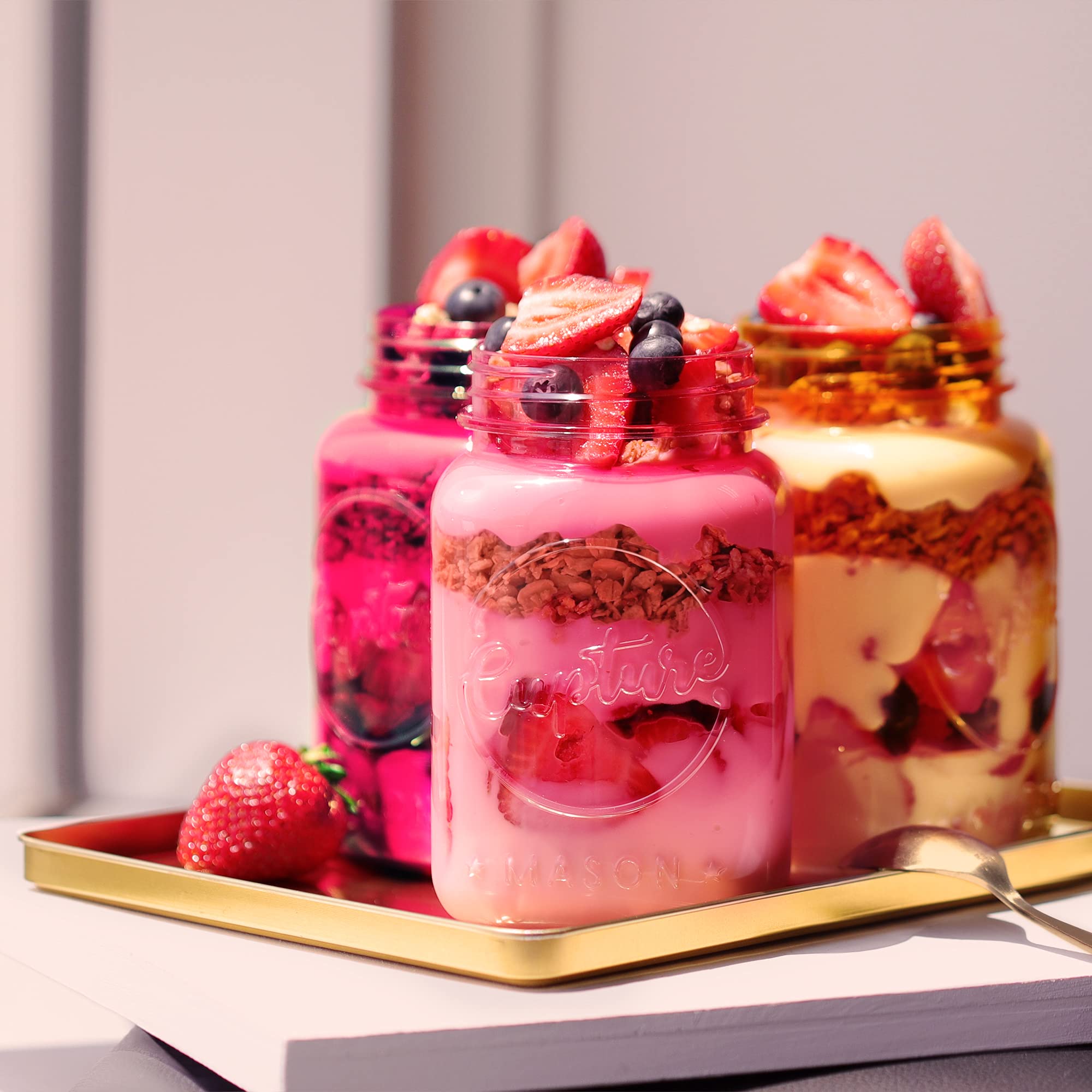 Cupture Acrylic Mason Jar Tumbler Mugs With Lids & Straws - 20 Oz, 6 Pack (Cool Lagoon)