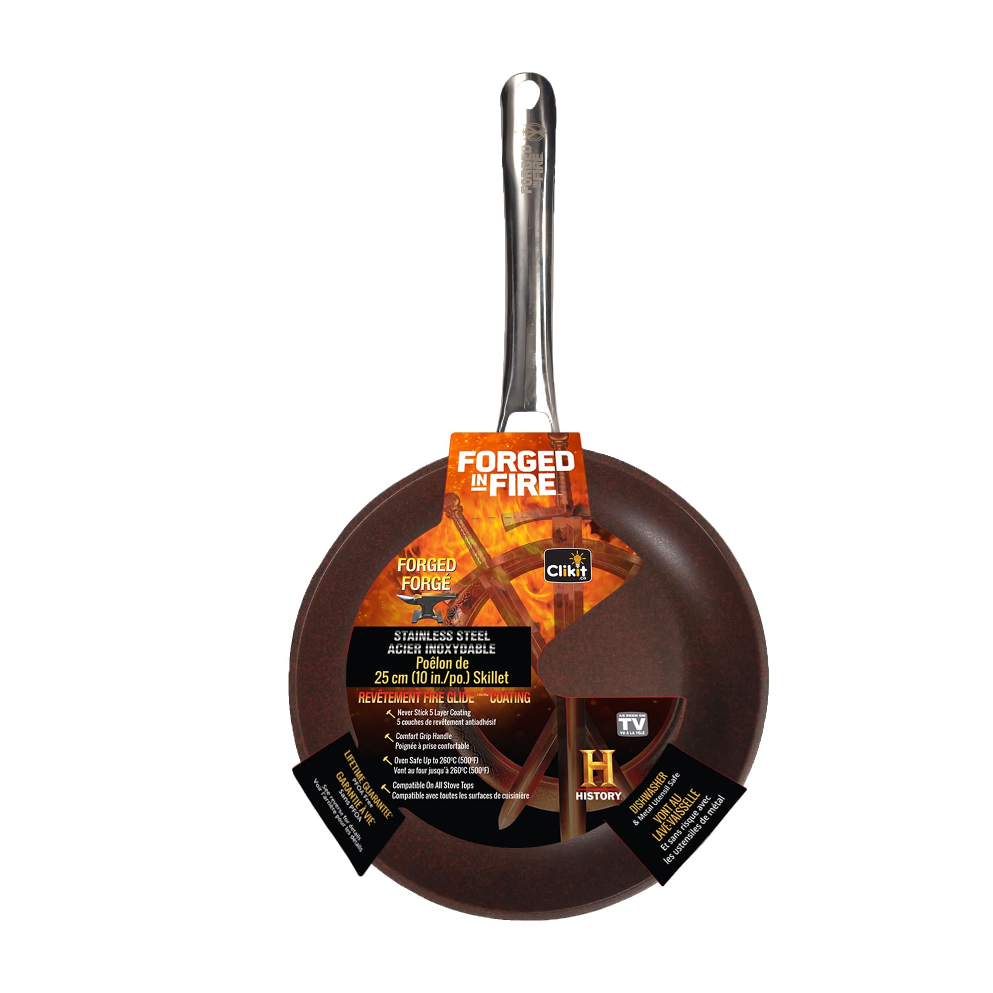 History  Forged In Fire  10 Inch Stainless Steel Non Stick Skillet  Comfort Grip Handle  Oven Safe Up To 500  Compatiable O