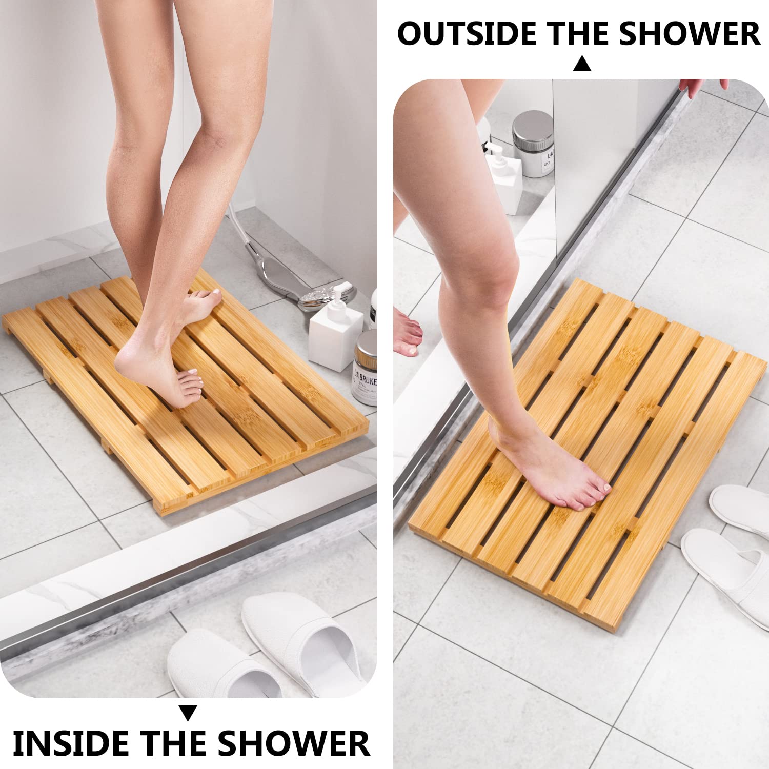Domax Bamboo Bath Mat For Bathroom - Shower Mat Non Slip Waterproof Wooden Shower Floor Mat For Doorway Sauna Spa Yard Patio Poo