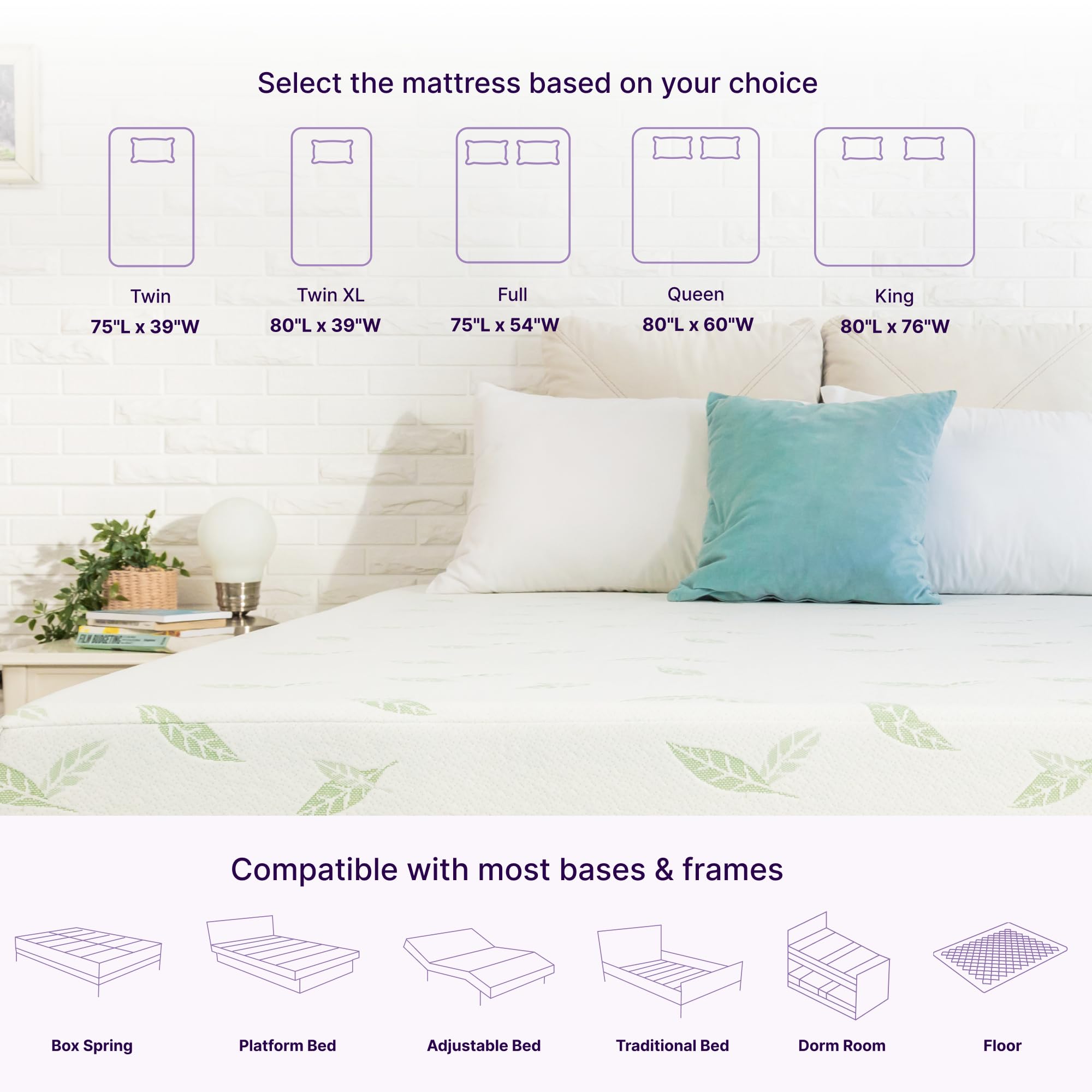 Napqueen Twin Xl Size Mattress, 8 Inch Anula Green Tea Infused Memory Foam Mattress, Twin Xl Size Mattress Bed In A Box, Certipu