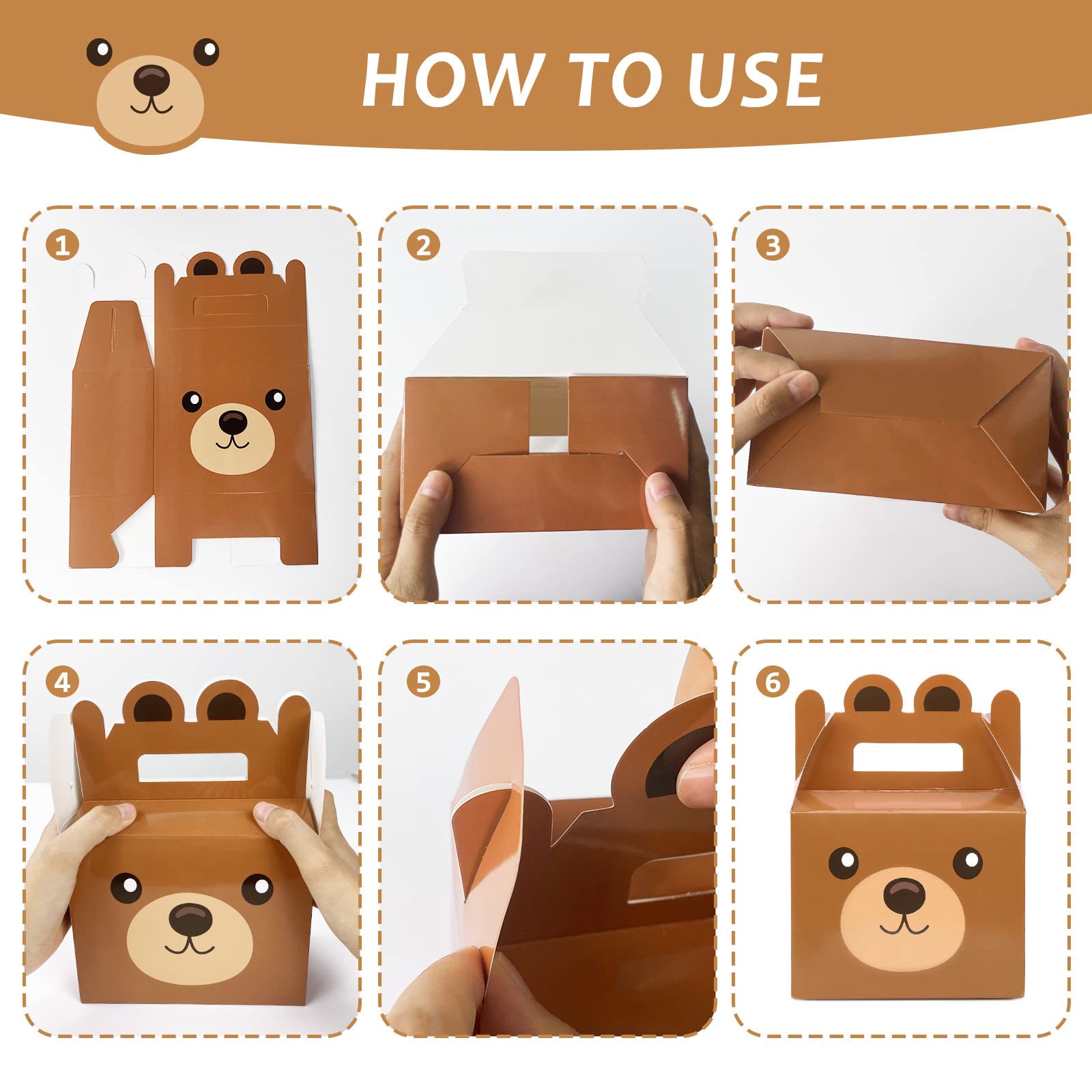 24Pcs Bear Treat Boxes Party Supplies Bear Baby Shower Theme Party Favor Goody Gift Boxes For Kids Boy Girl Brown Bear Theme Bir