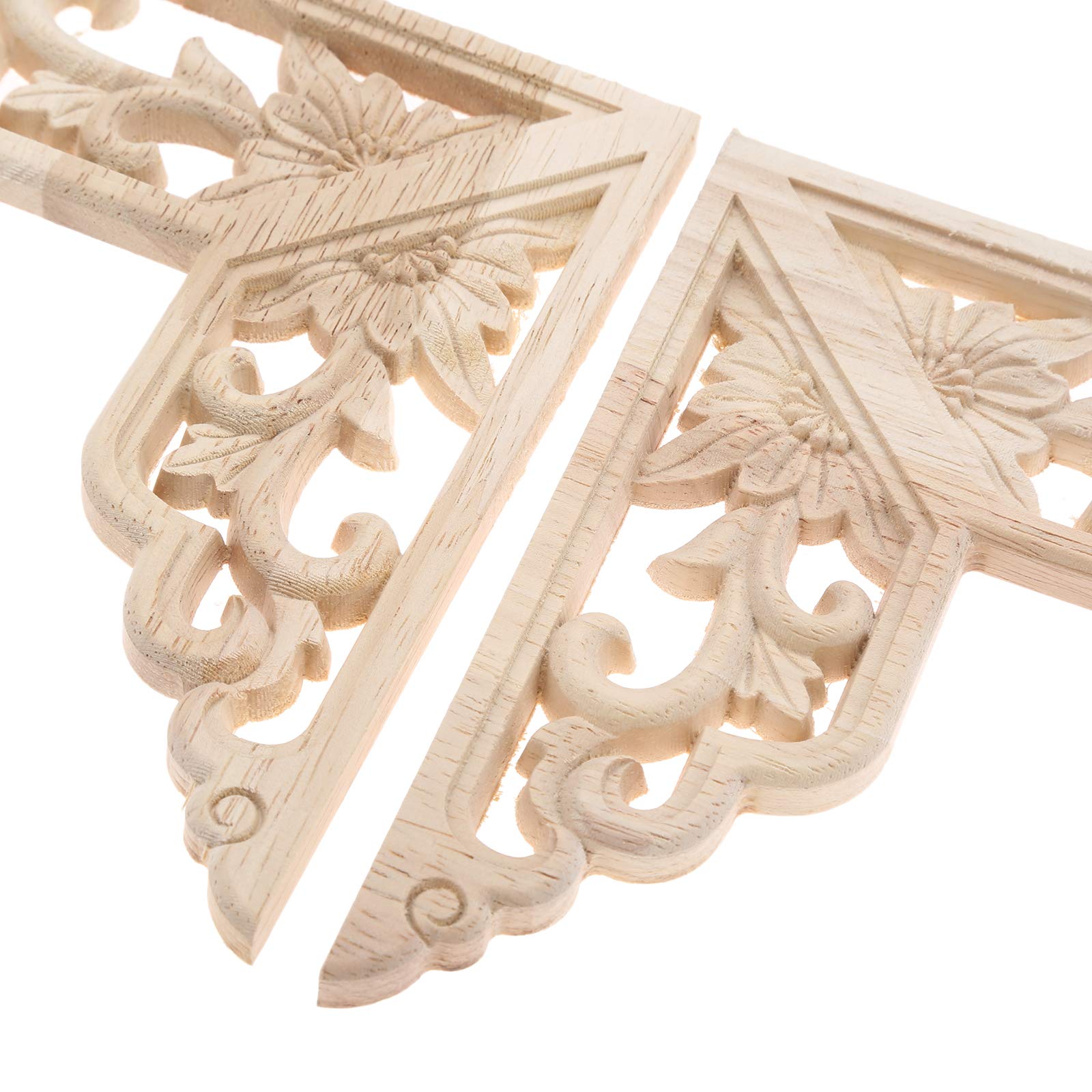 Muxsam Wooden Decorative Appliques Onlays, 4-Pack Unpainted Wood Caravings Decals Inlays Overlays Corners Decor For Cabinet Dres
