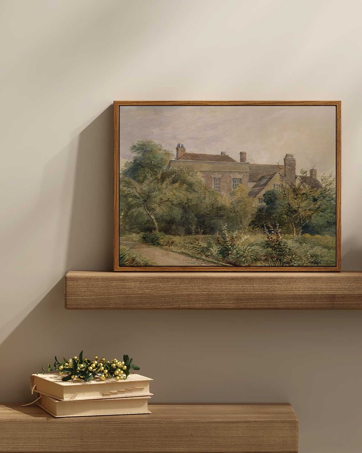 Insimsea Framed Canvas Wall Art Vintage Decor, Home Decor Classical Scenery Landscape Watercolor Paintings Canvas Prints, Wall D