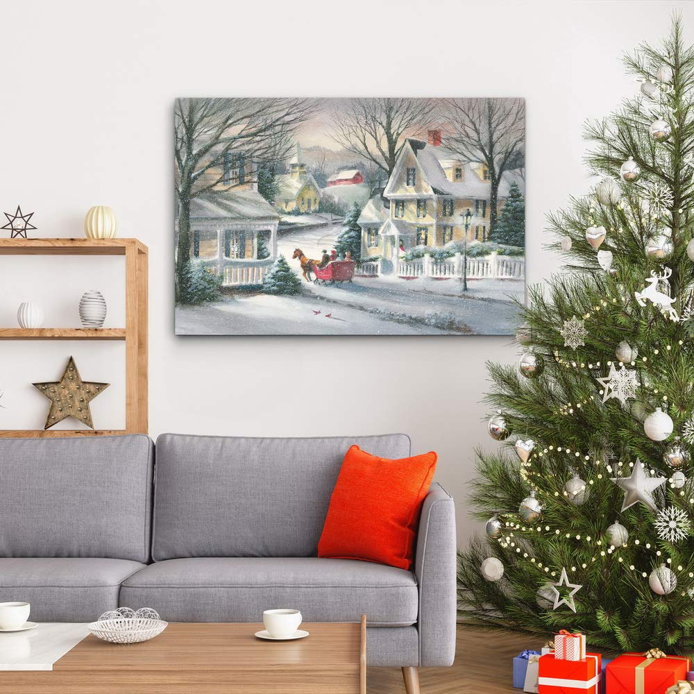 Renditions Gallery Canvas Festival Wall Art Home Paintings & Prints Artwork Village Sleigh Snow Ride Modern Wall Hanging Decorat